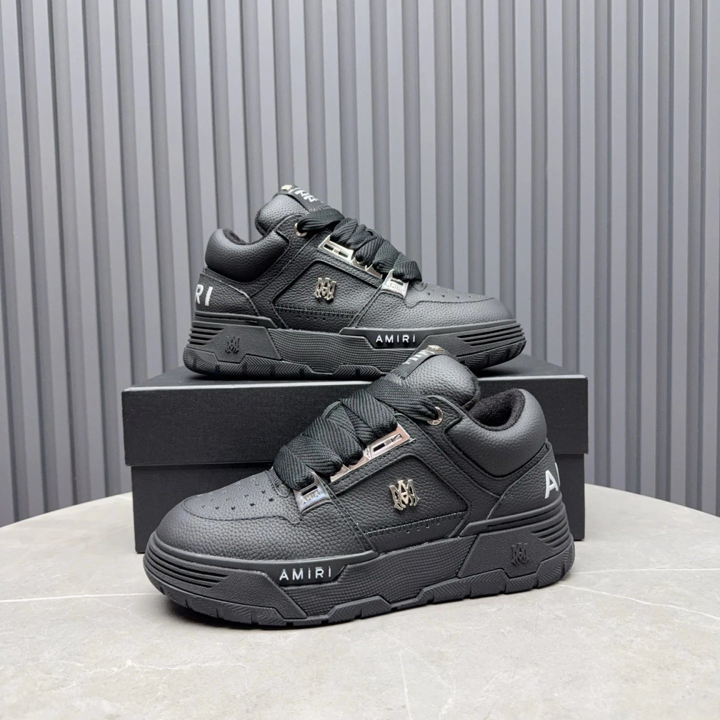 Luxury Low Top Leather Skate Sneakers Charcoal Black - Gallery Image 8 - Detailed View