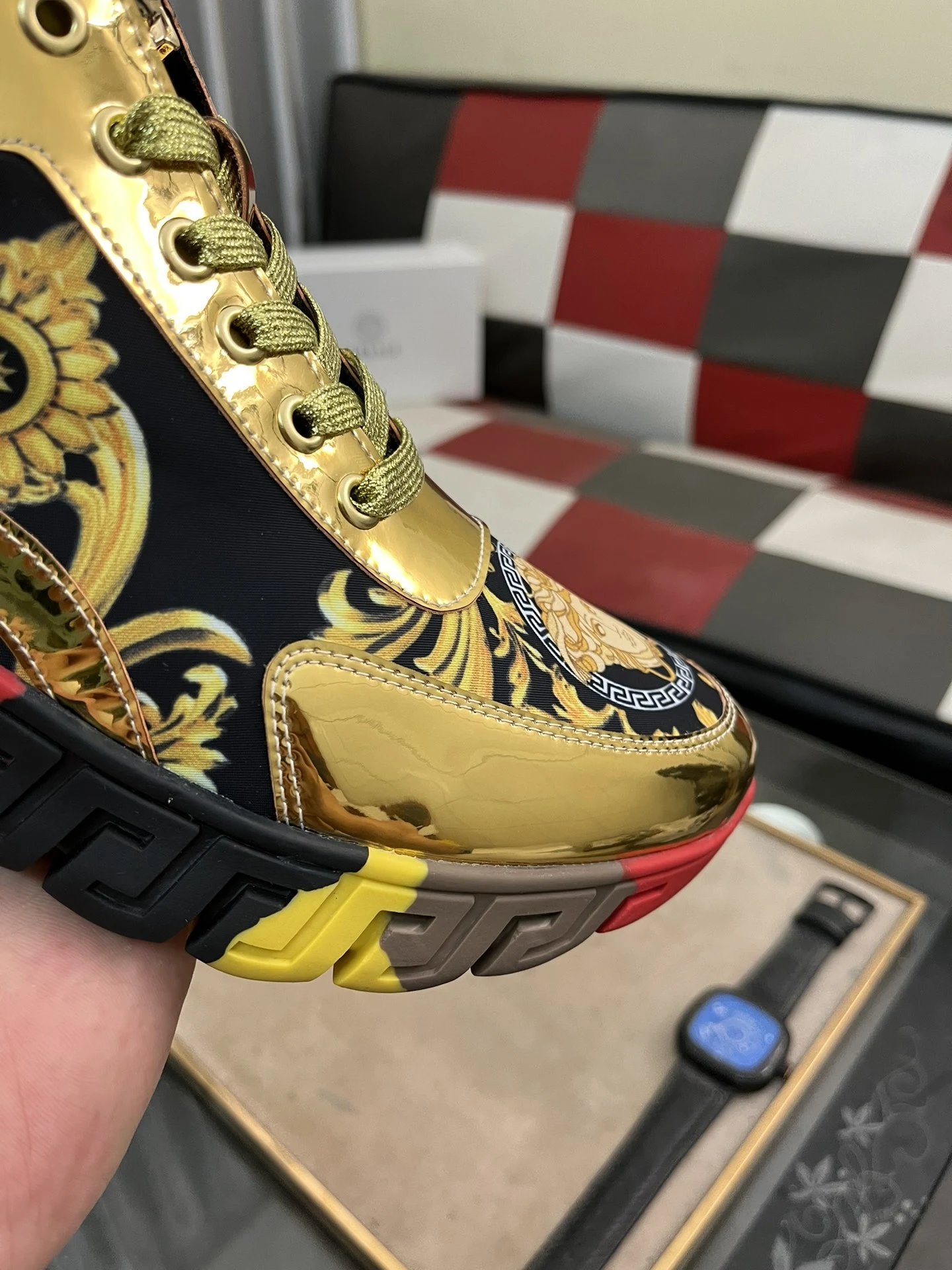 Luxury Leather Fashion Sneakers Baroque Gold - Gallery Image 6 - Detailed View