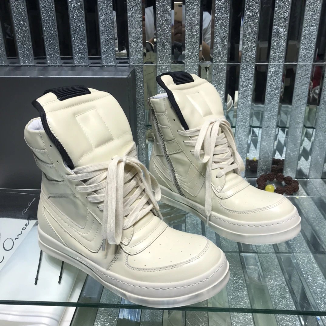 Rick Owens Geobasket Triangular High-Top Sneakers White - Gallery Image 3 - Detailed View