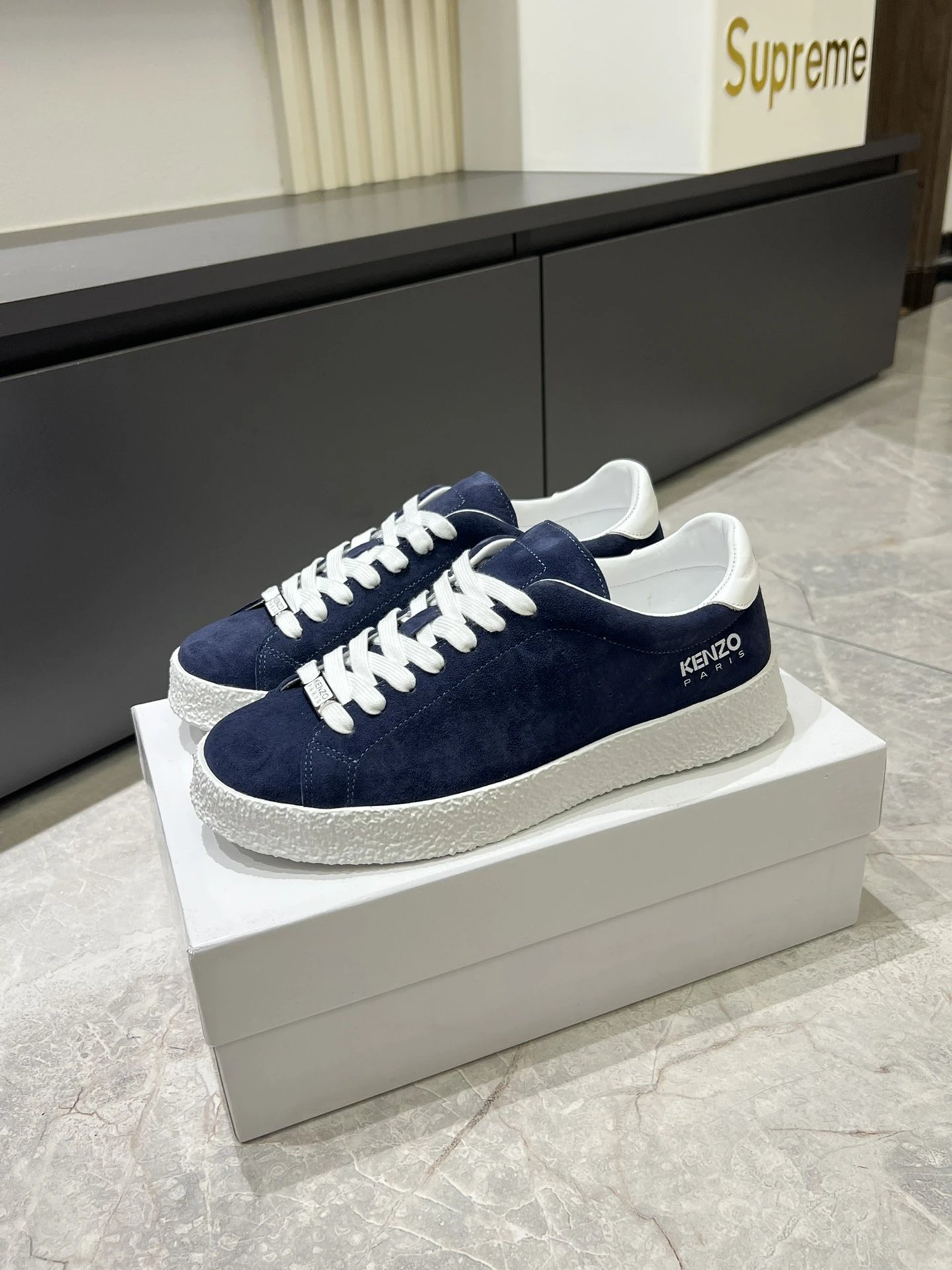 Kenzo Blue Suede Sneakers White Accent - Gallery Image 4 - Detailed View
