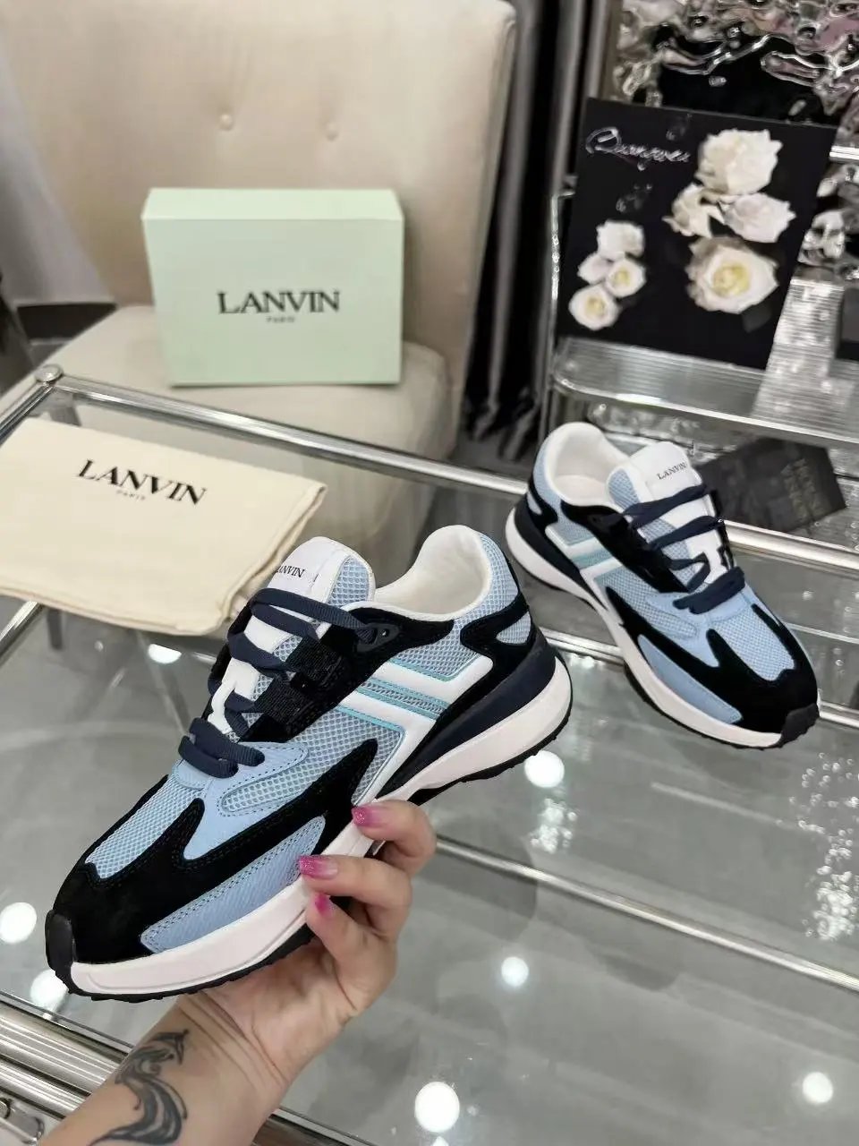 Lanvin Clay Sneakers Blue Black - Gallery Image 9 - Detailed View