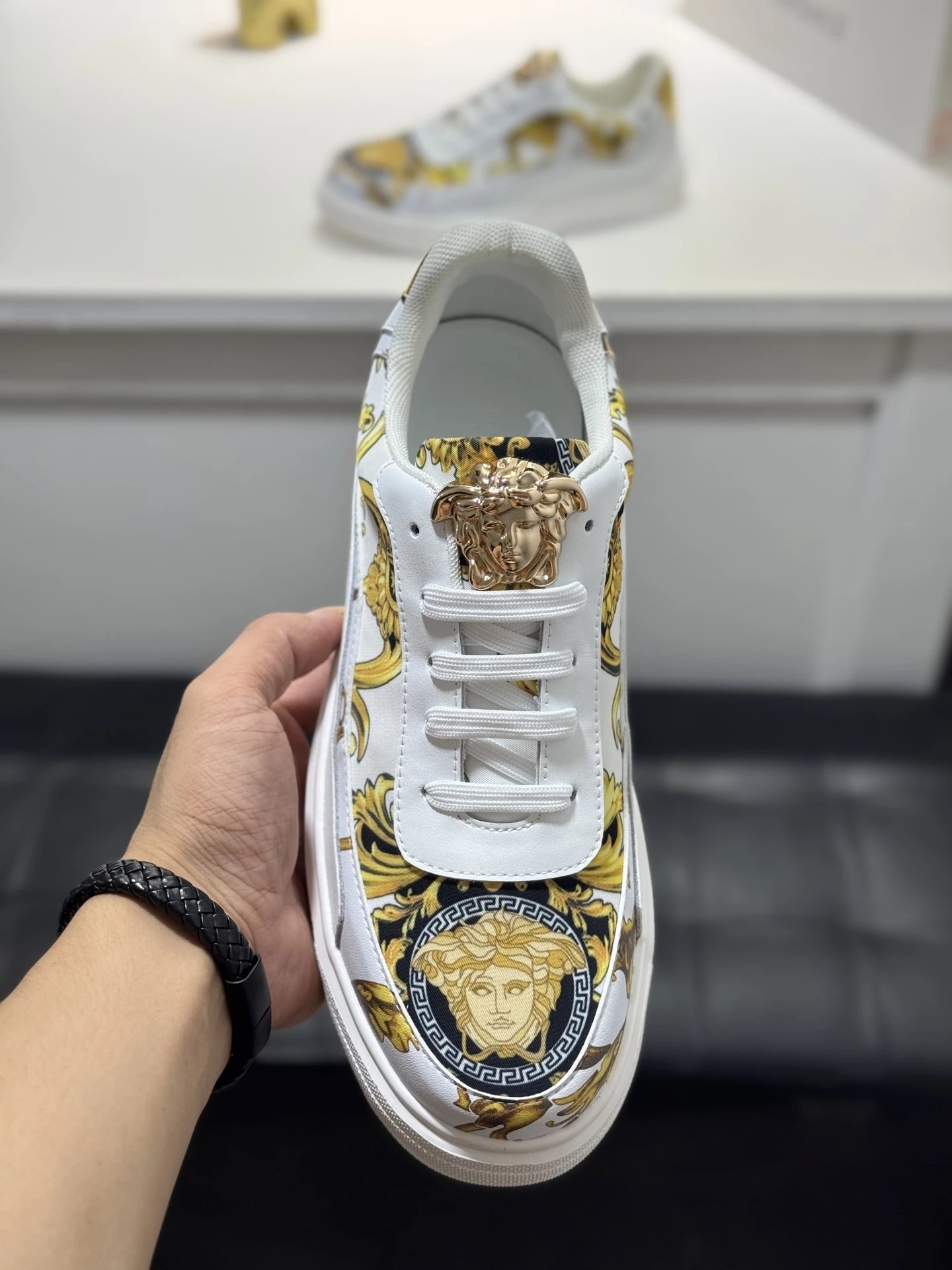 Baroque Leather Men's Sneakers White Gold - Gallery Image 5 - Detailed View