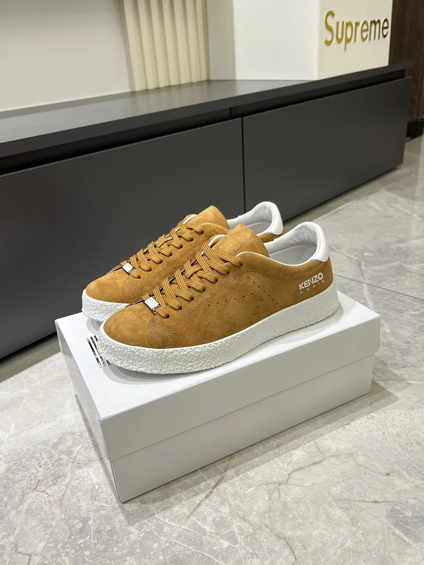 Kenzo Brown Suede Sneakers White Accent - Gallery Image 3 - Detailed View
