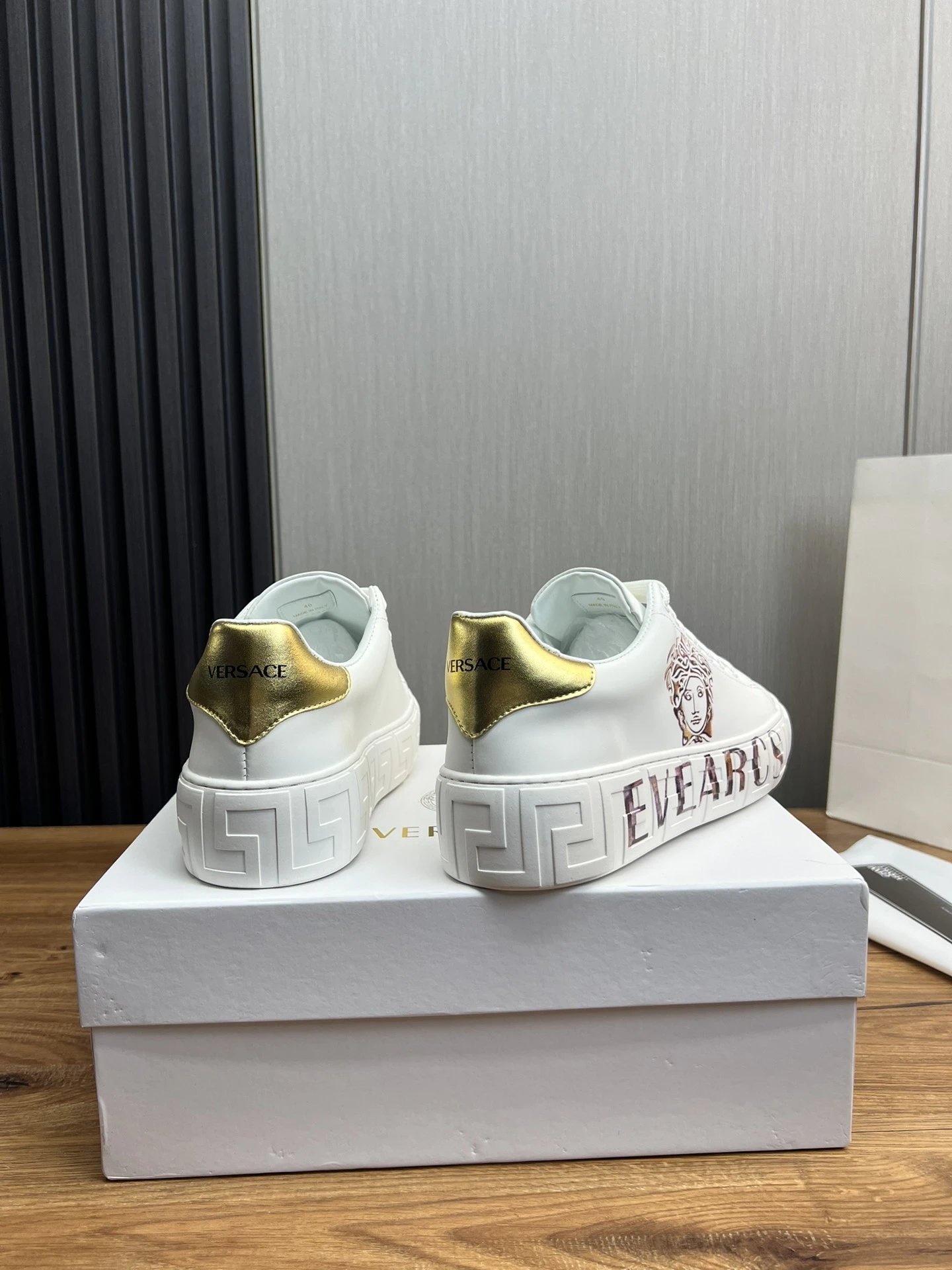 Luxury Leather Couple Sneakers Ivory Gold - Gallery Image 5 - Detailed View