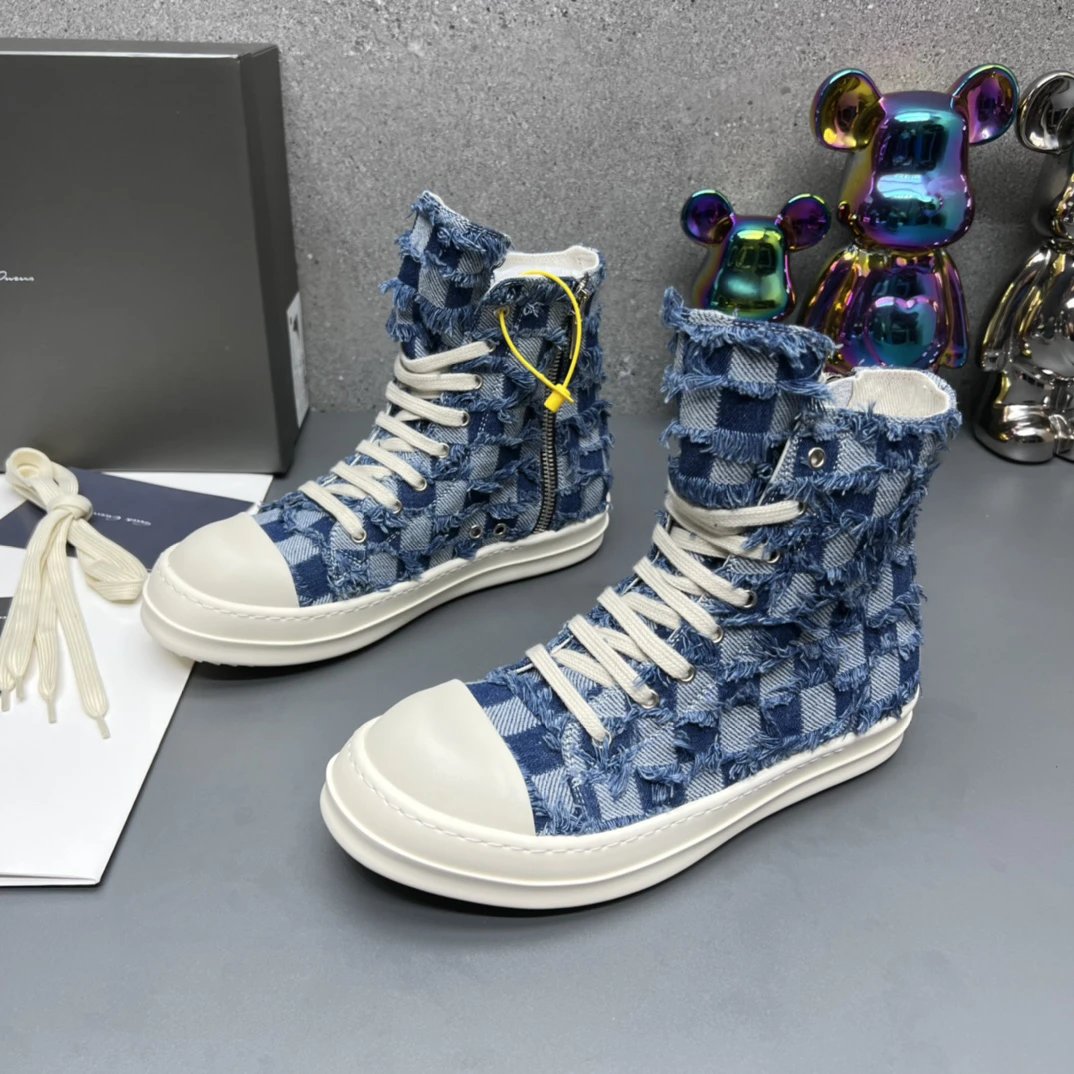 Rick Owens Fashion High-Top Sneakers Blue - Gallery Image 2 - Detailed View