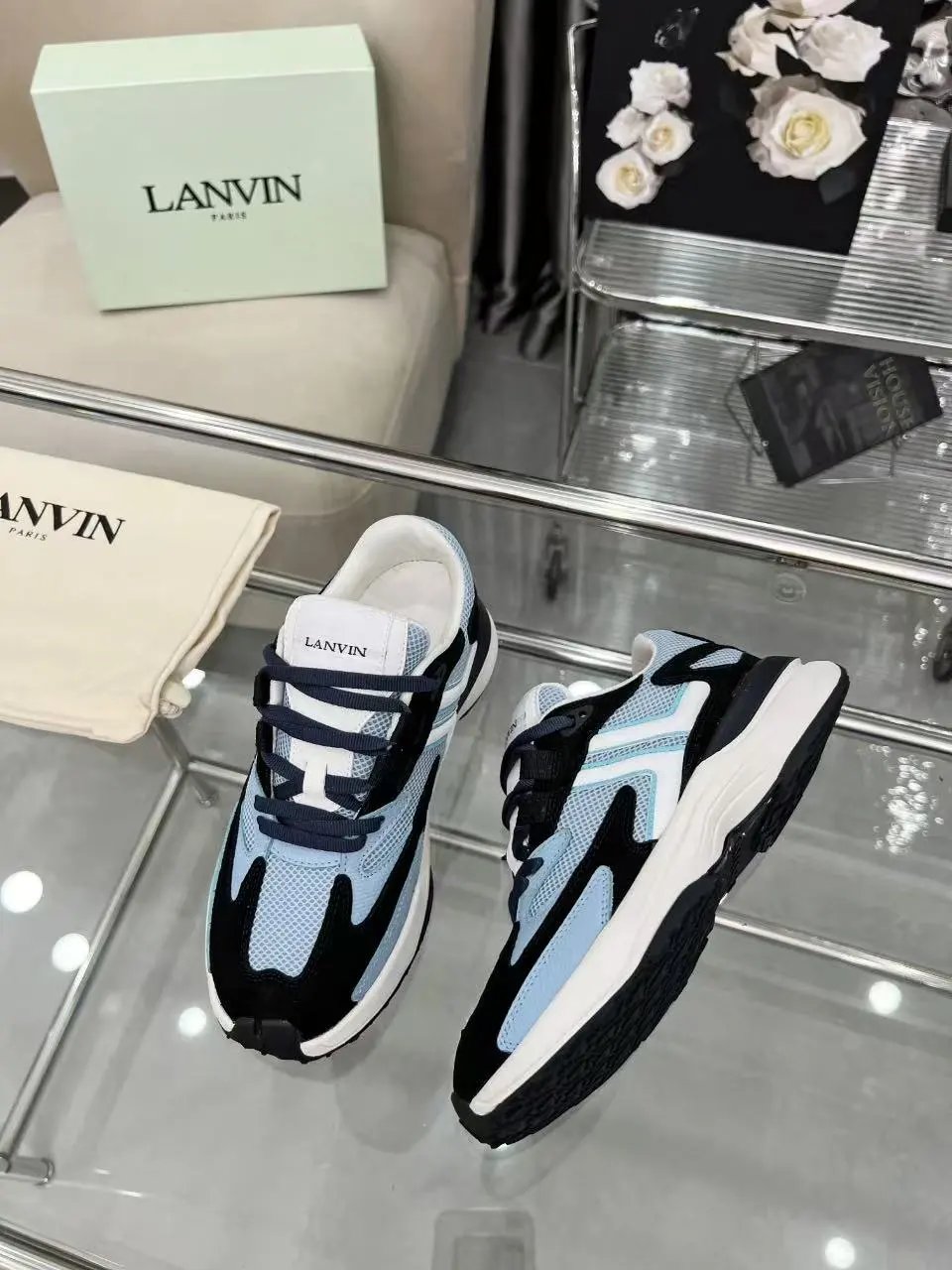 Lanvin Clay Sneakers Blue Black - Gallery Image 4 - Detailed View