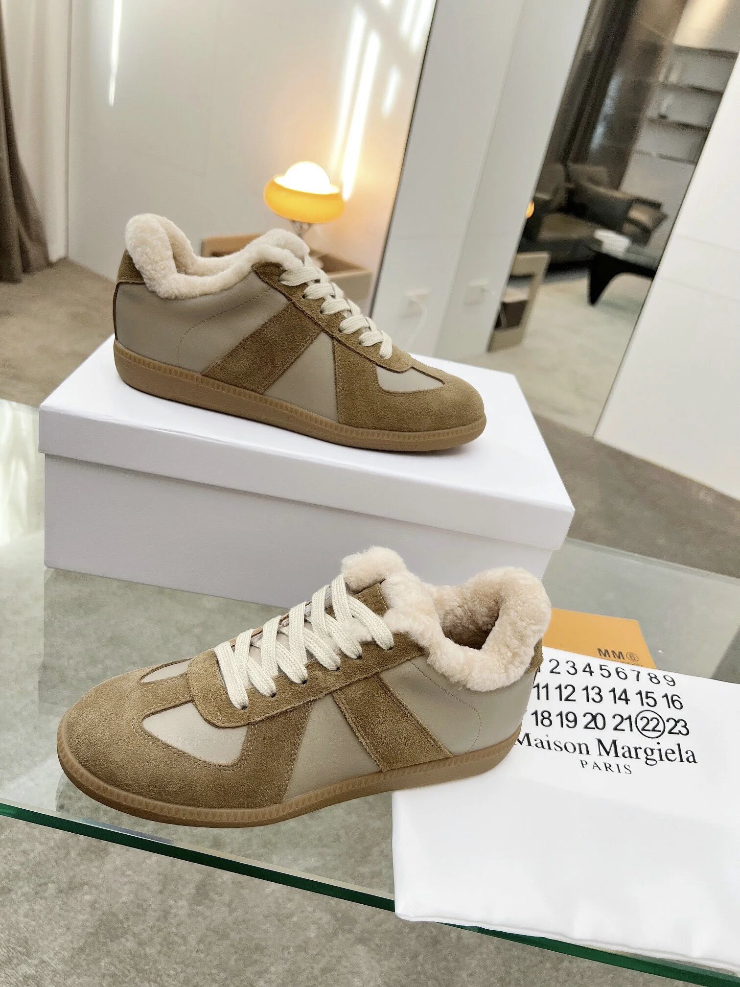 Maison Margiela MM6 Shearling Sneakers Brown - Gallery Image 6 - Detailed View