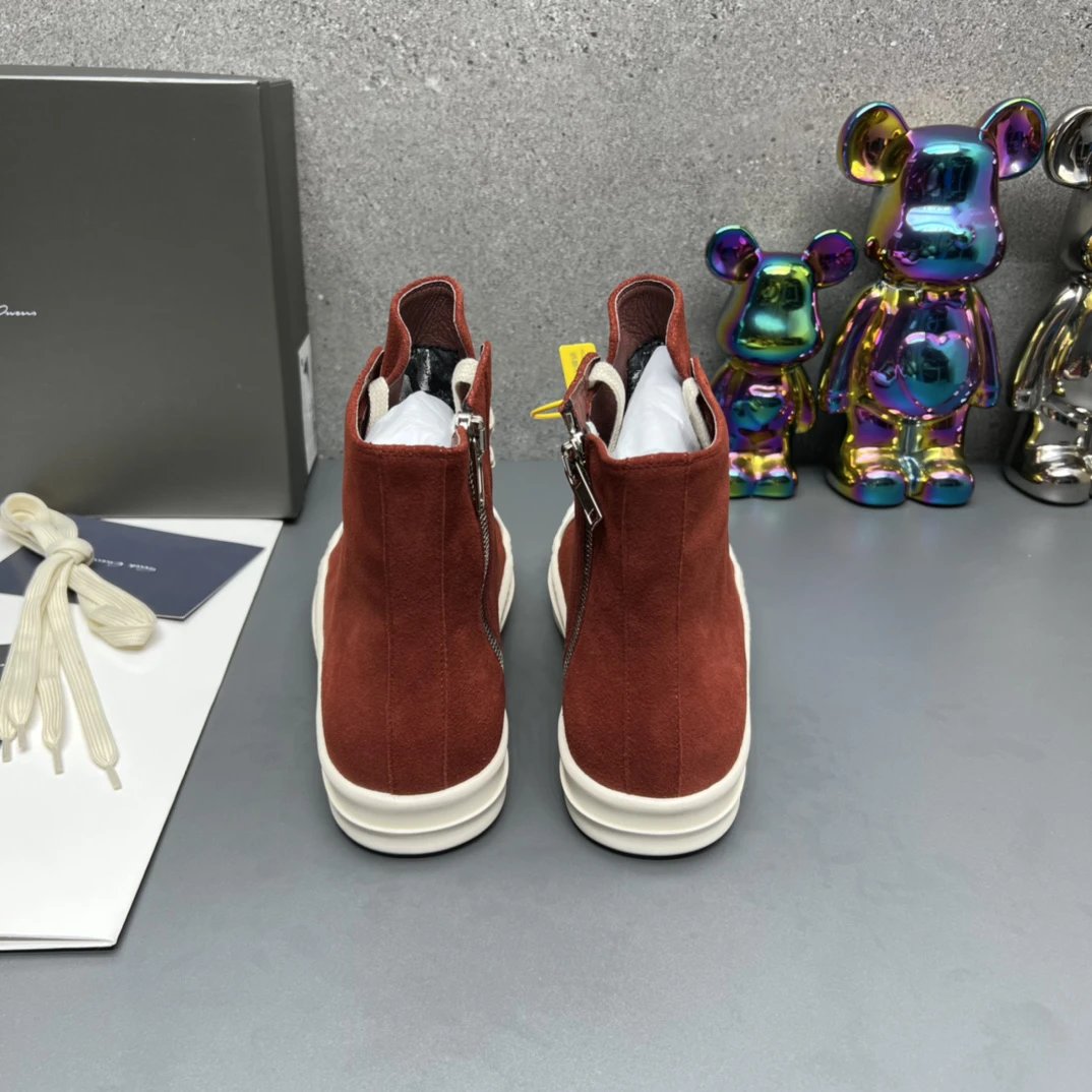 Rick Owens Suede High-Top Sneakers Red  - Gallery Image 7 - Detailed View