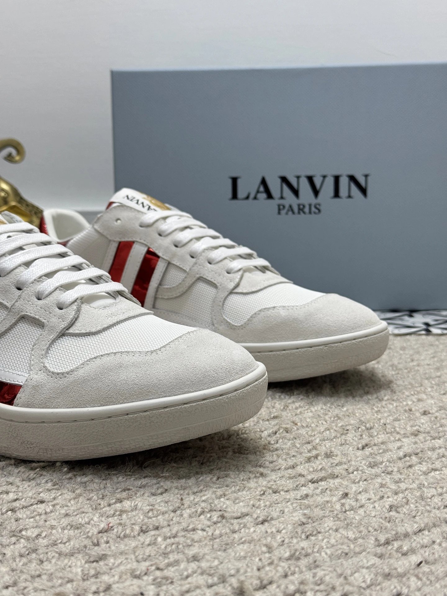 Lanvin Bumper Sneakers White Red - Gallery Image 3 - Detailed View