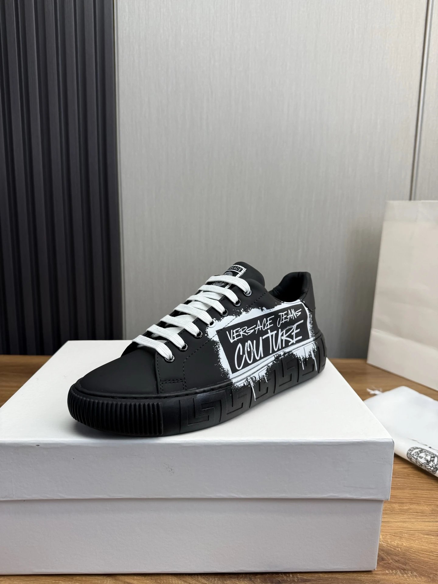 Couple Leather Low Top Sneakers Street Style Onyx Black - Versace - Cnfans - $78.06