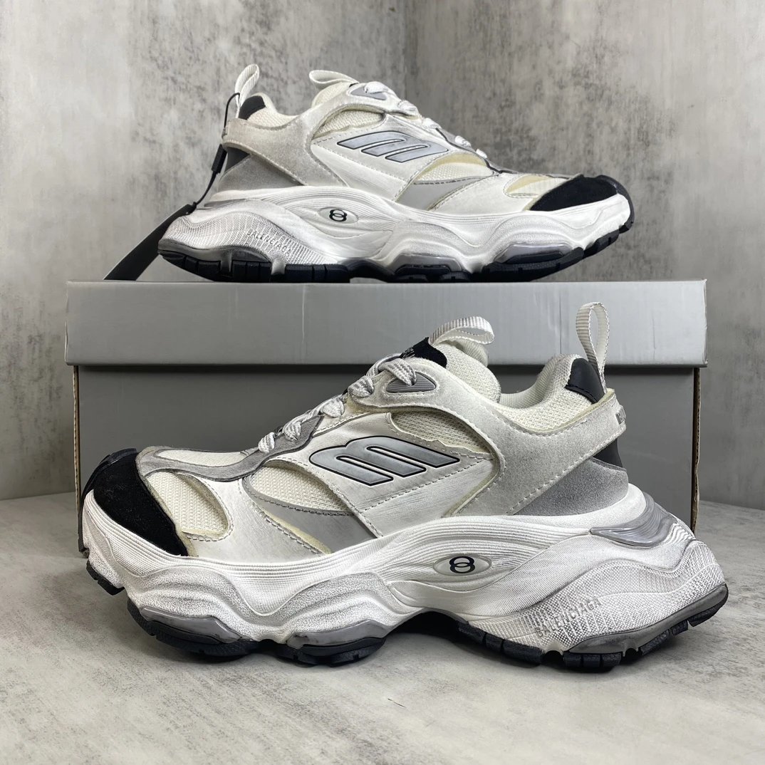 Chunky Retro Mesh Sneakers with Reflective Details in Ivory - Gallery Image 9 - Detailed View