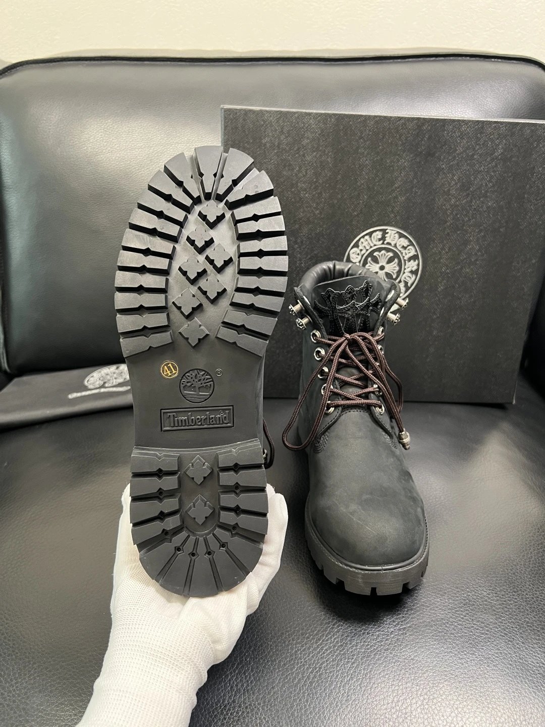 Italian Leather Combat Boots Ebony Black - Gallery Image 9 - Detailed View