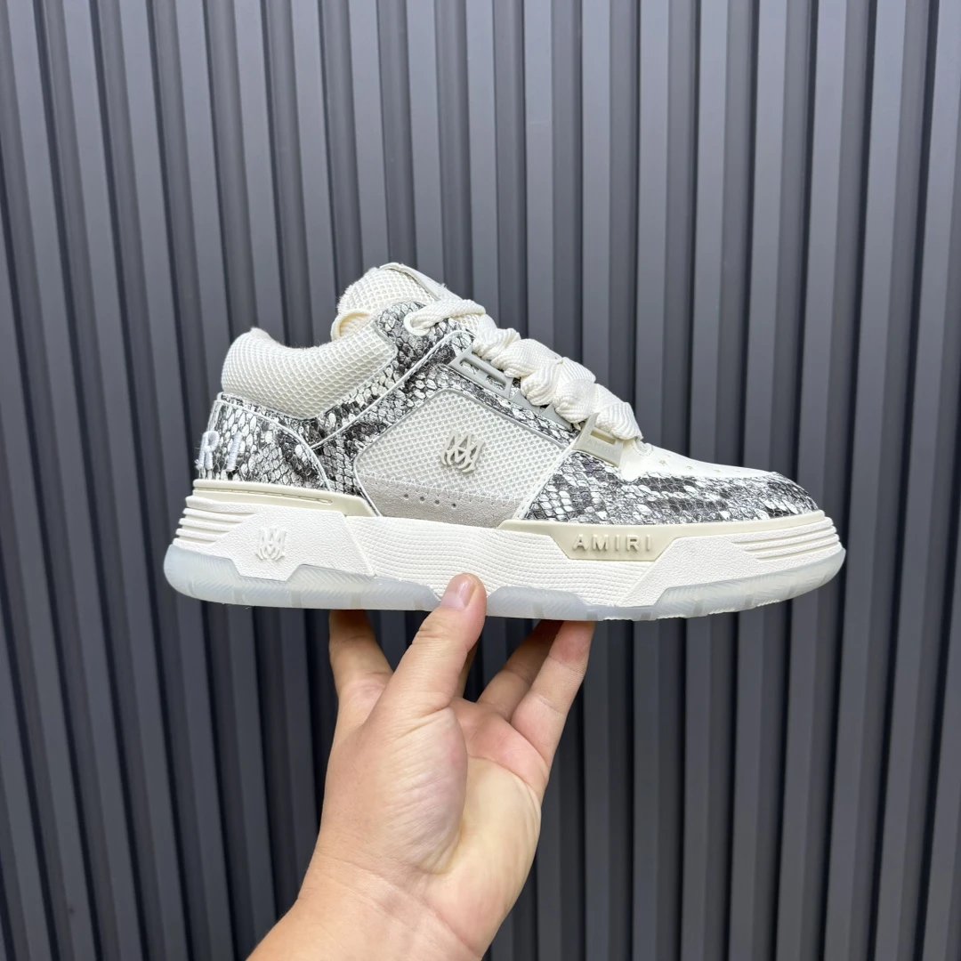 Luxury Low Top Snake Print Leather Sneakers Ivory - Gallery Image 2 - Detailed View
