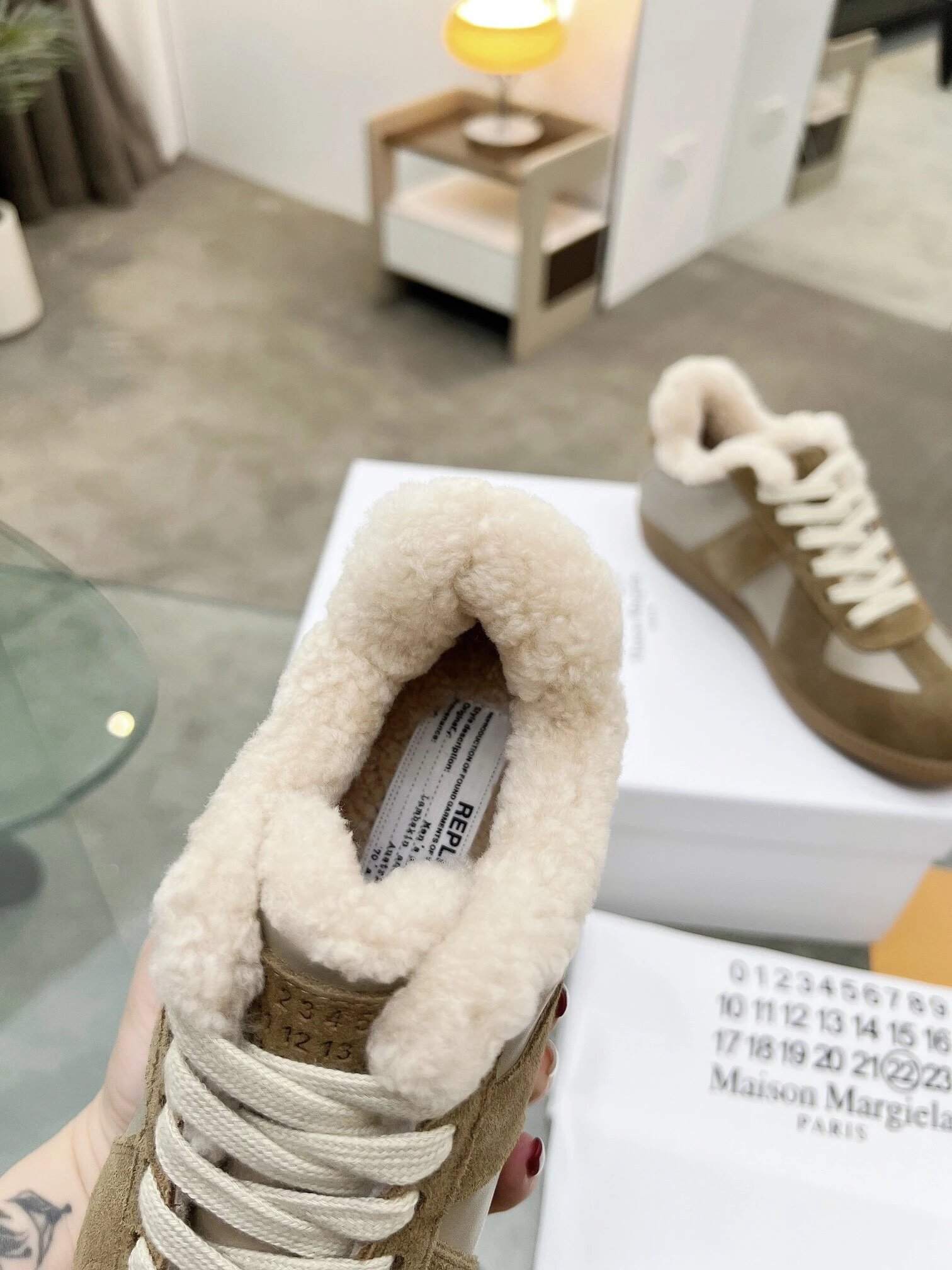 Maison Margiela MM6 Shearling Sneakers Brown - Gallery Image 8 - Detailed View