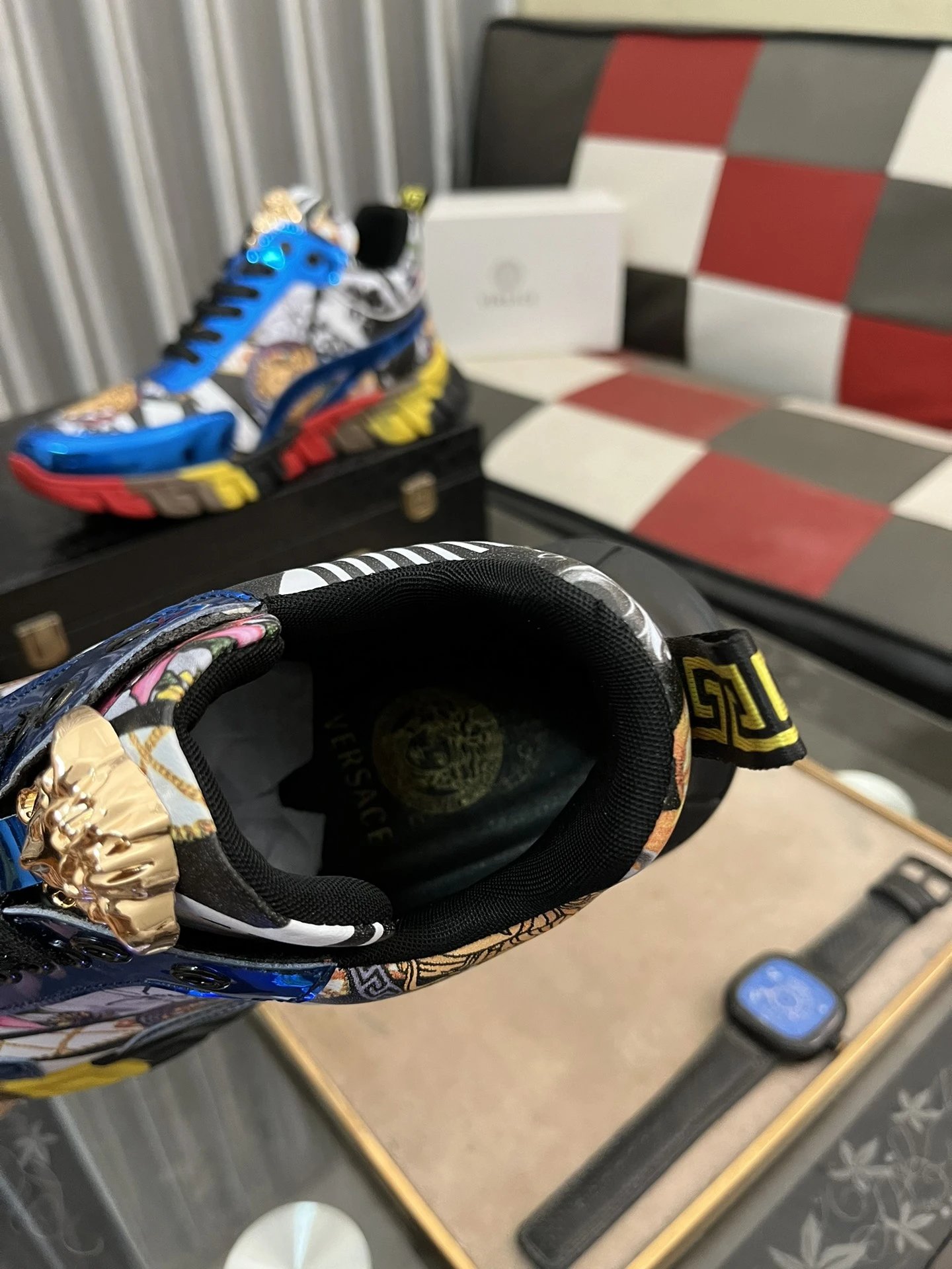 Luxury Leather Fashion Sneakers Multicolor Azure - Gallery Image 8 - Detailed View