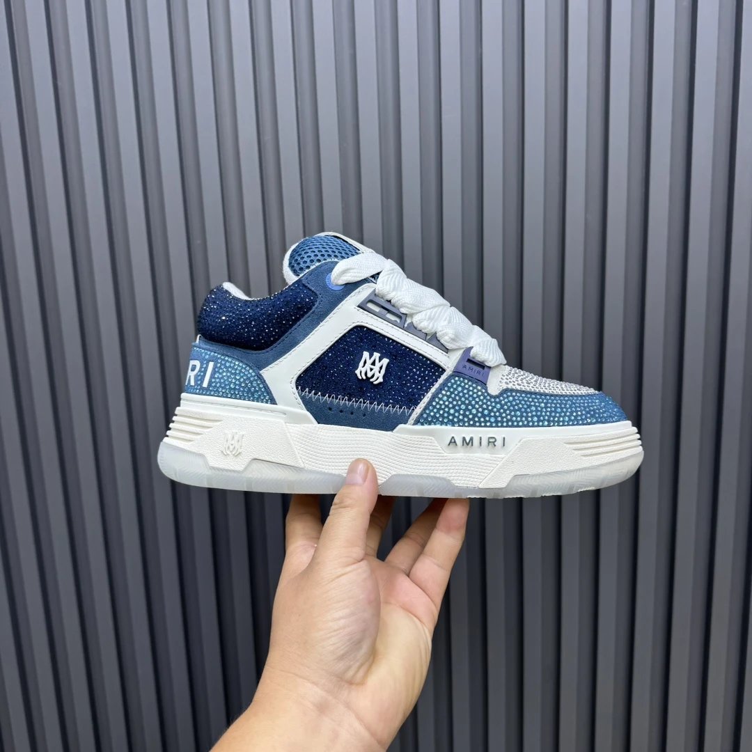 Luxury Low Top Leather Sneakers Unisex Ice Blue - Gallery Image 2 - Detailed View