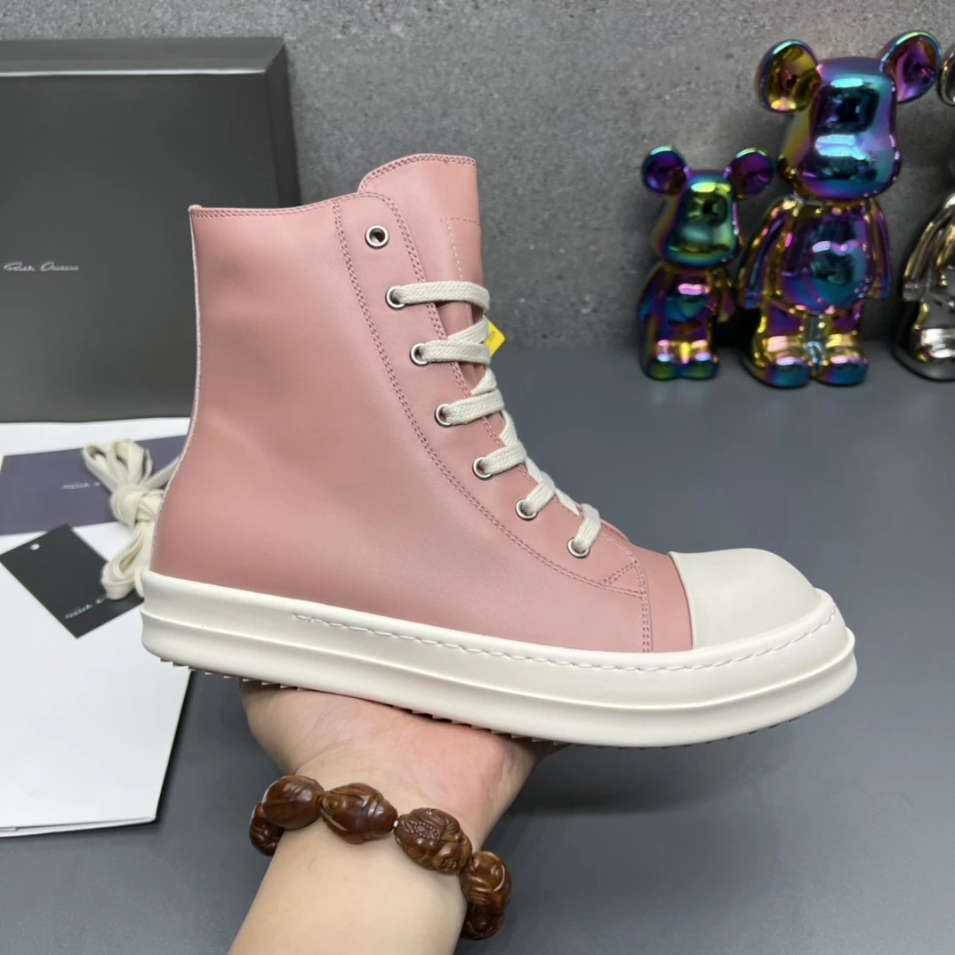 Rick Owens Leather High-Top Sneakers Pink - Gallery Image 1 - Detailed View