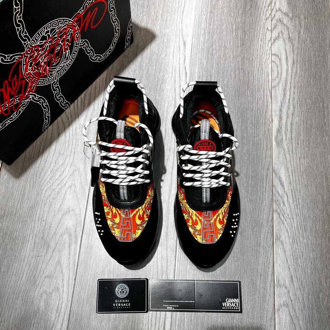 Baroque Leather Chain Sneakers Black Gold - Gallery Image 5 - Detailed View