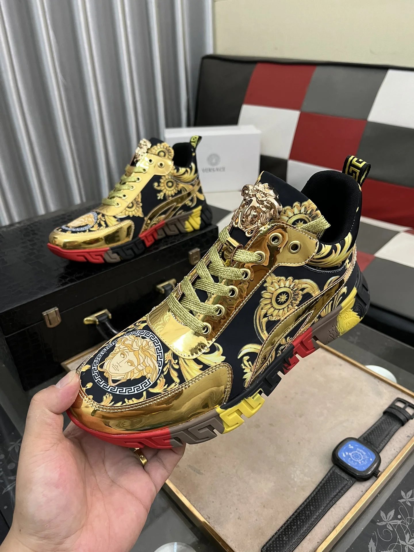 Luxury Leather Fashion Sneakers Baroque Gold - Gallery Image 5 - Detailed View