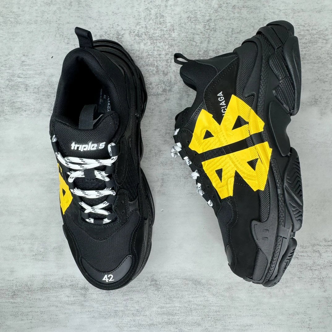 Chunky Mesh Dad Sneakers with TPU Sole Black Yellow - Gallery Image 3 - Detailed View