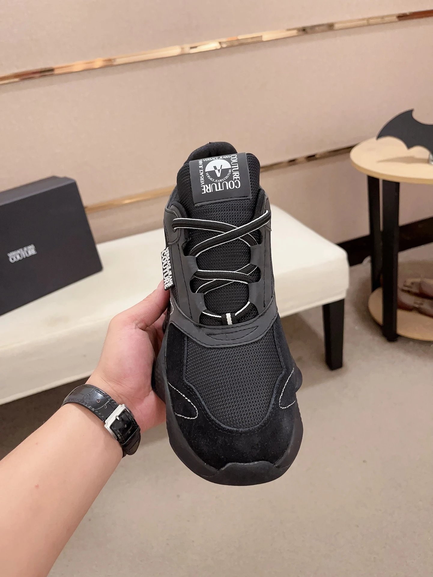 Luxury Mesh Leather Sneakers Onyx Black - Gallery Image 2 - Detailed View