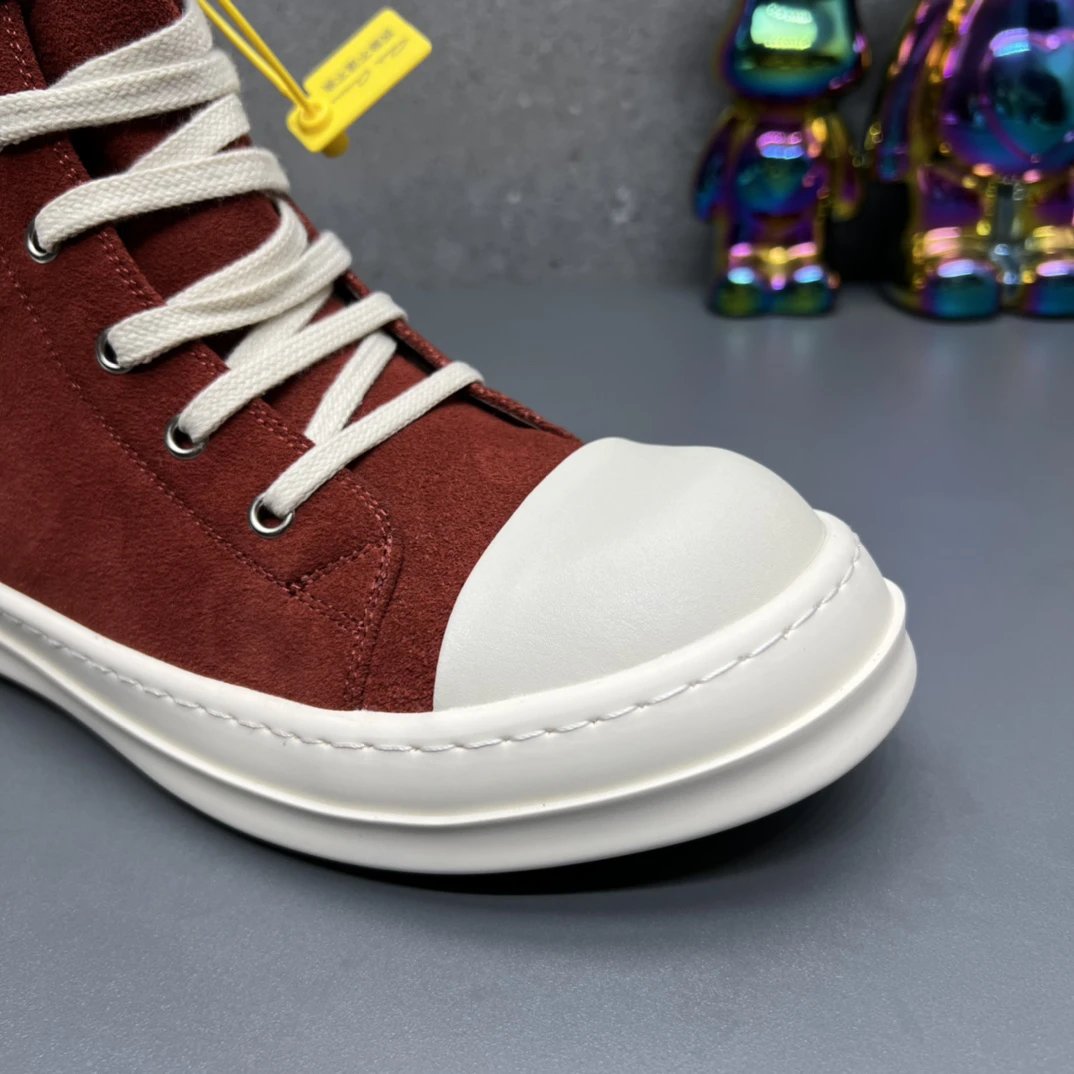 Rick Owens Suede High-Top Sneakers Red  - Gallery Image 4 - Detailed View