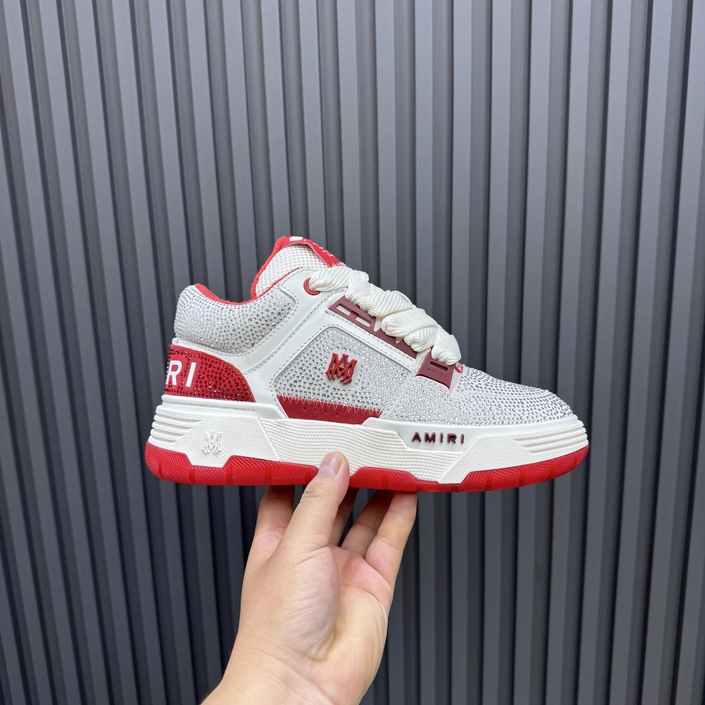 Unisex Mesh Low Top Sneakers Retro Crimson White - Gallery Image 2 - Detailed View