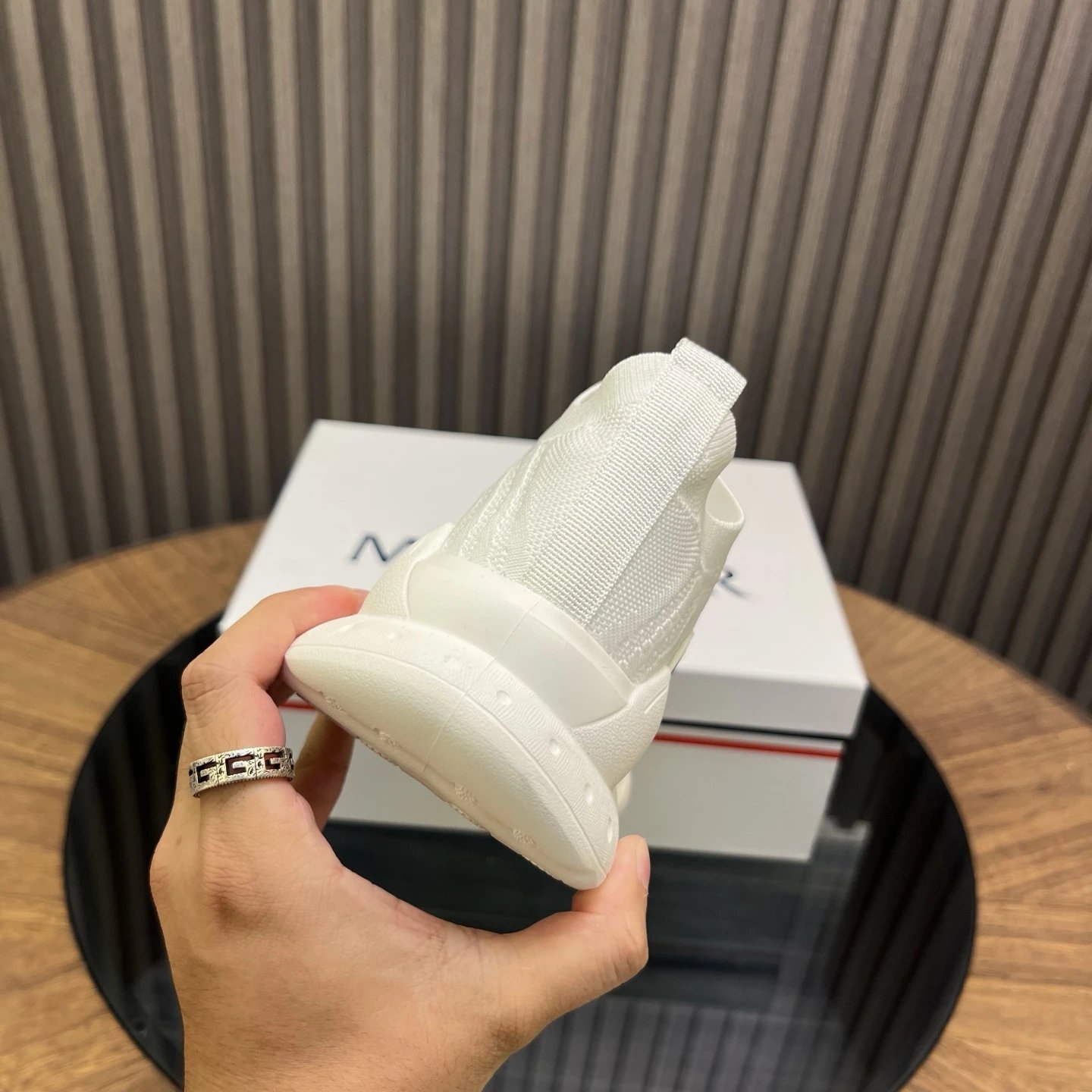 Moncler Ultra-light Knit Sneakers White - Gallery Image 9 - Detailed View