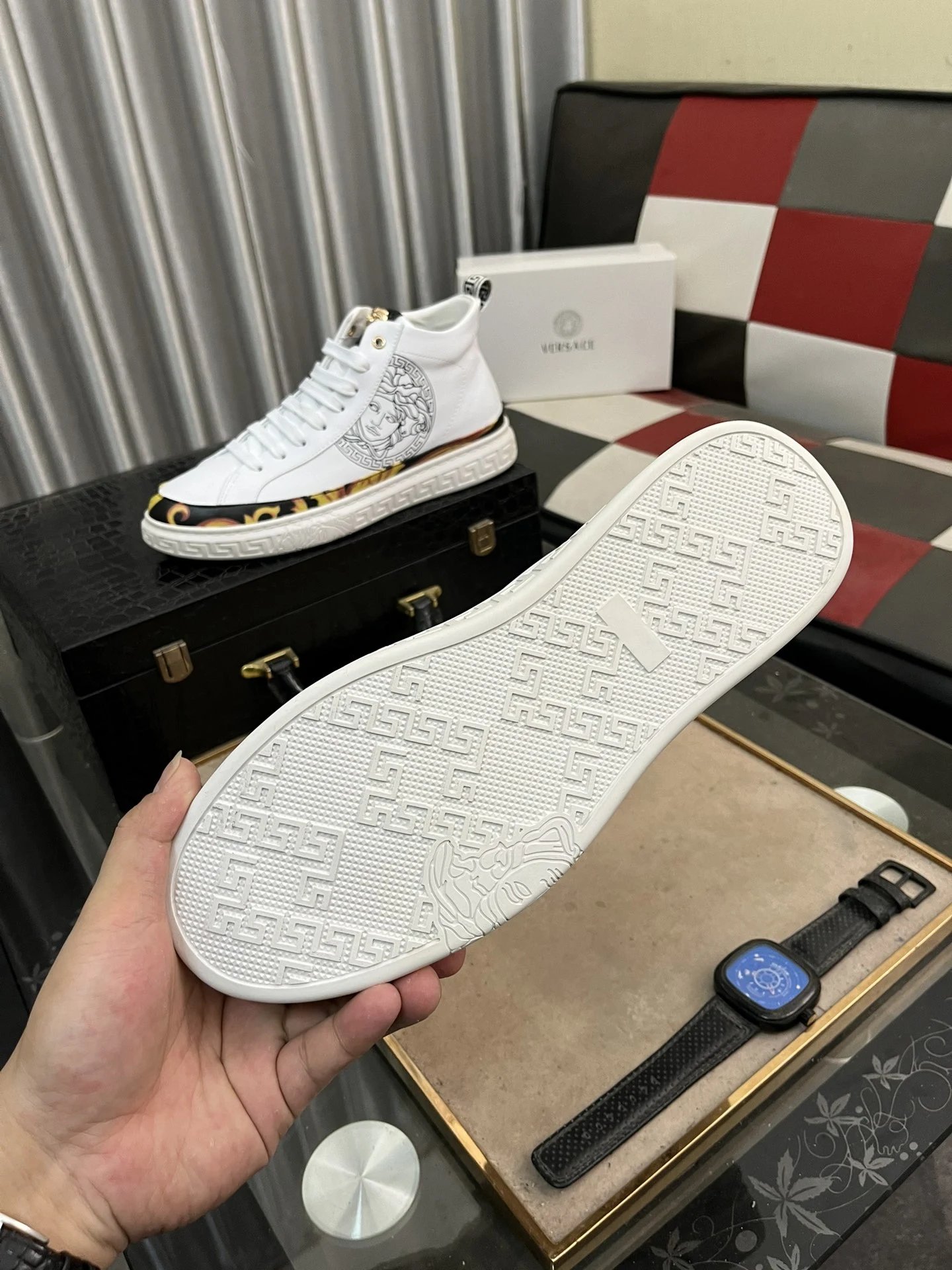 High Top Leather Sneakers Baroque White - Gallery Image 9 - Detailed View