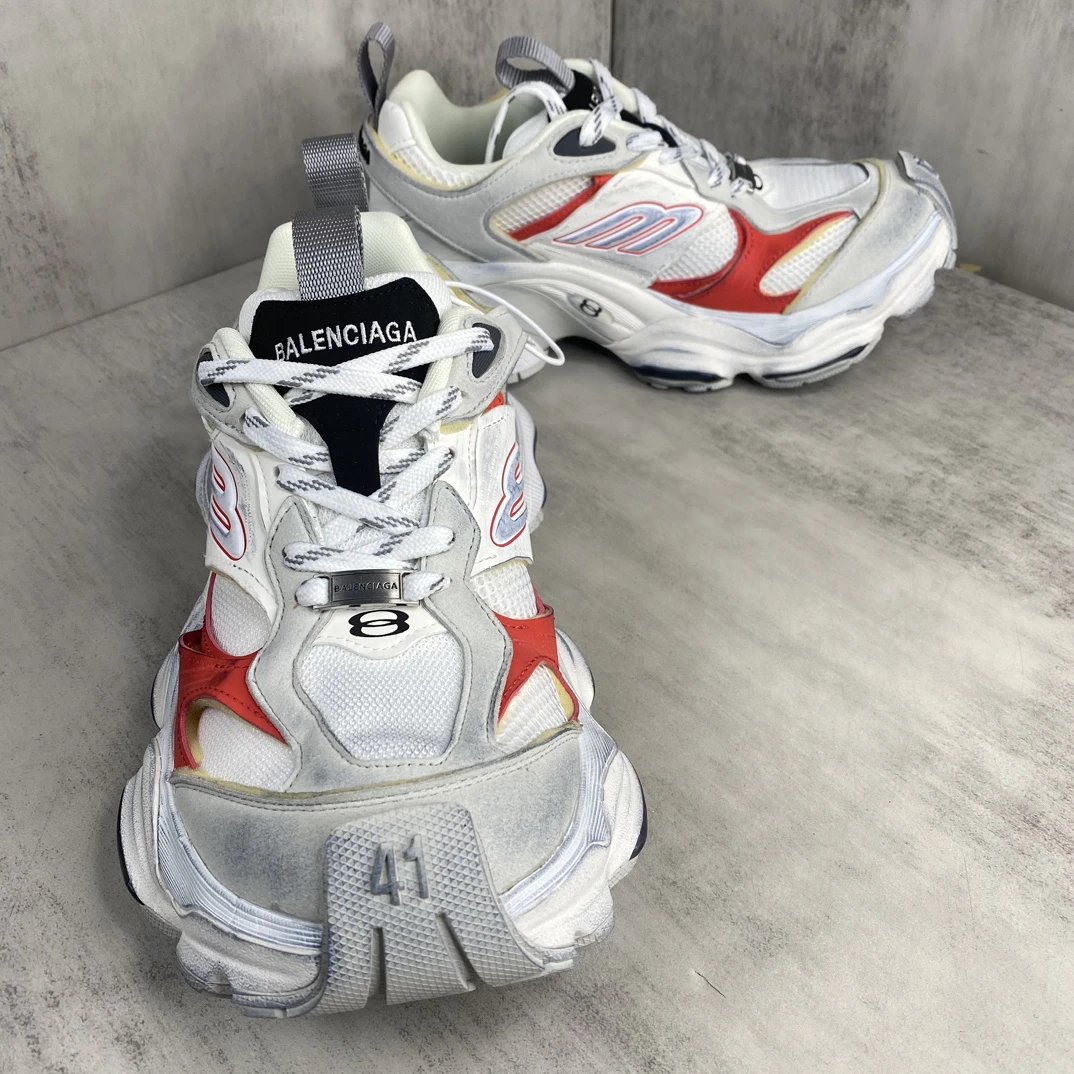 Chunky Retro Mesh Cargo Sneakers Vintage White Silver Red - Gallery Image 2 - Detailed View