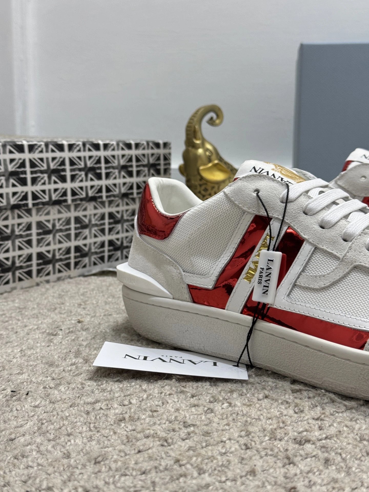 Lanvin Bumper Sneakers White Red - Gallery Image 4 - Detailed View