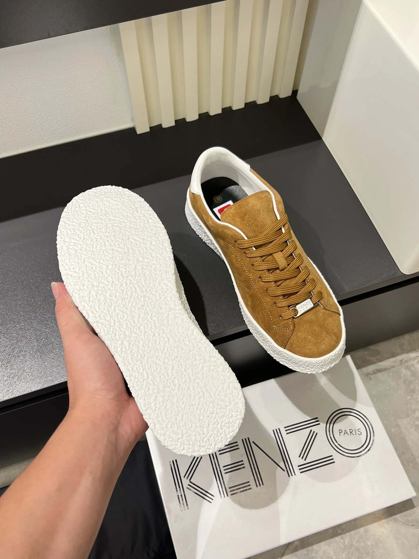Kenzo Brown Suede Sneakers White Accent - Gallery Image 7 - Detailed View