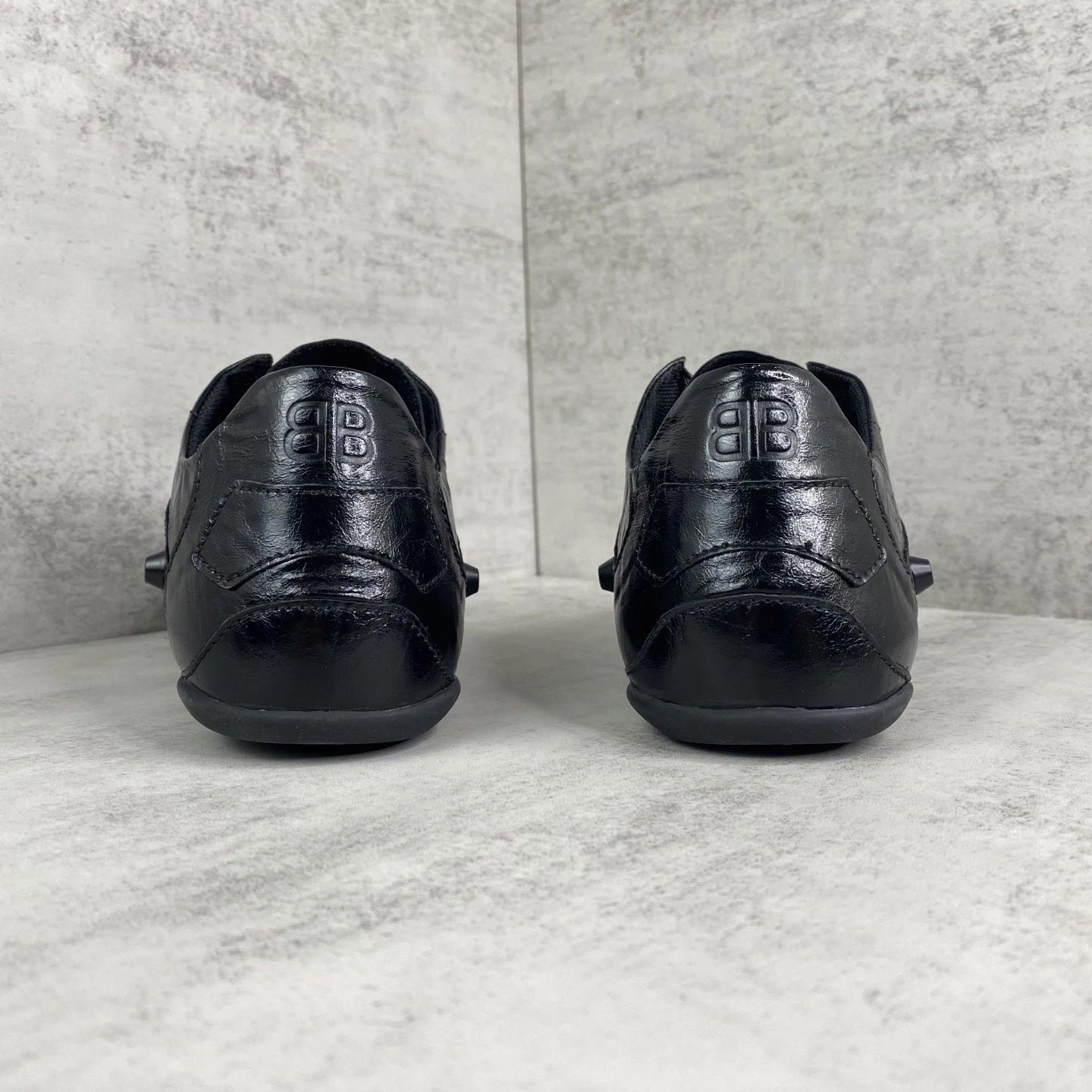 Punk Style Leather Lace-Up Shoes with Metal Studs Jet Black - Gallery Image 5 - Detailed View