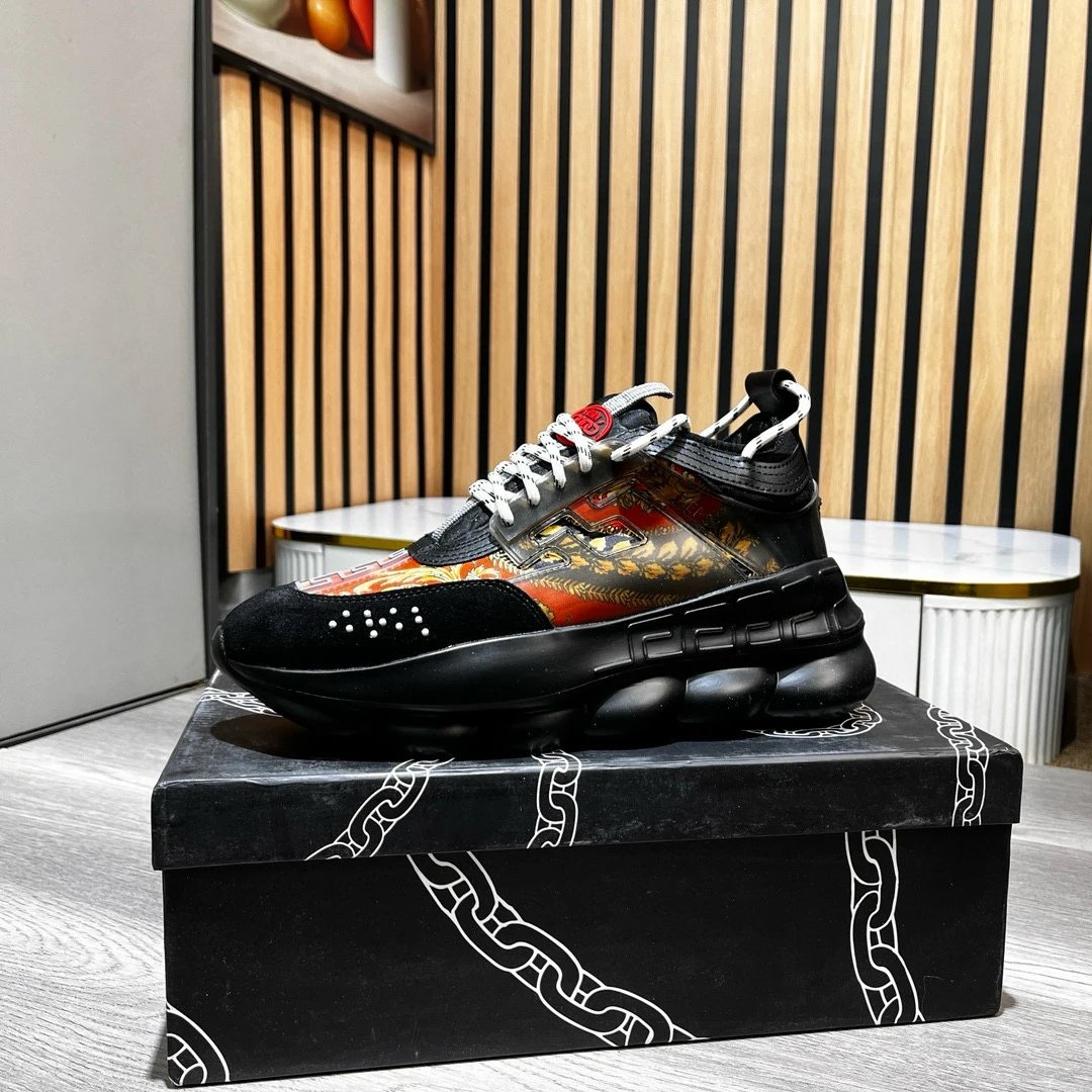 Baroque Leather Chain Sneakers Black Gold - Versace - Cnfans - $65.16