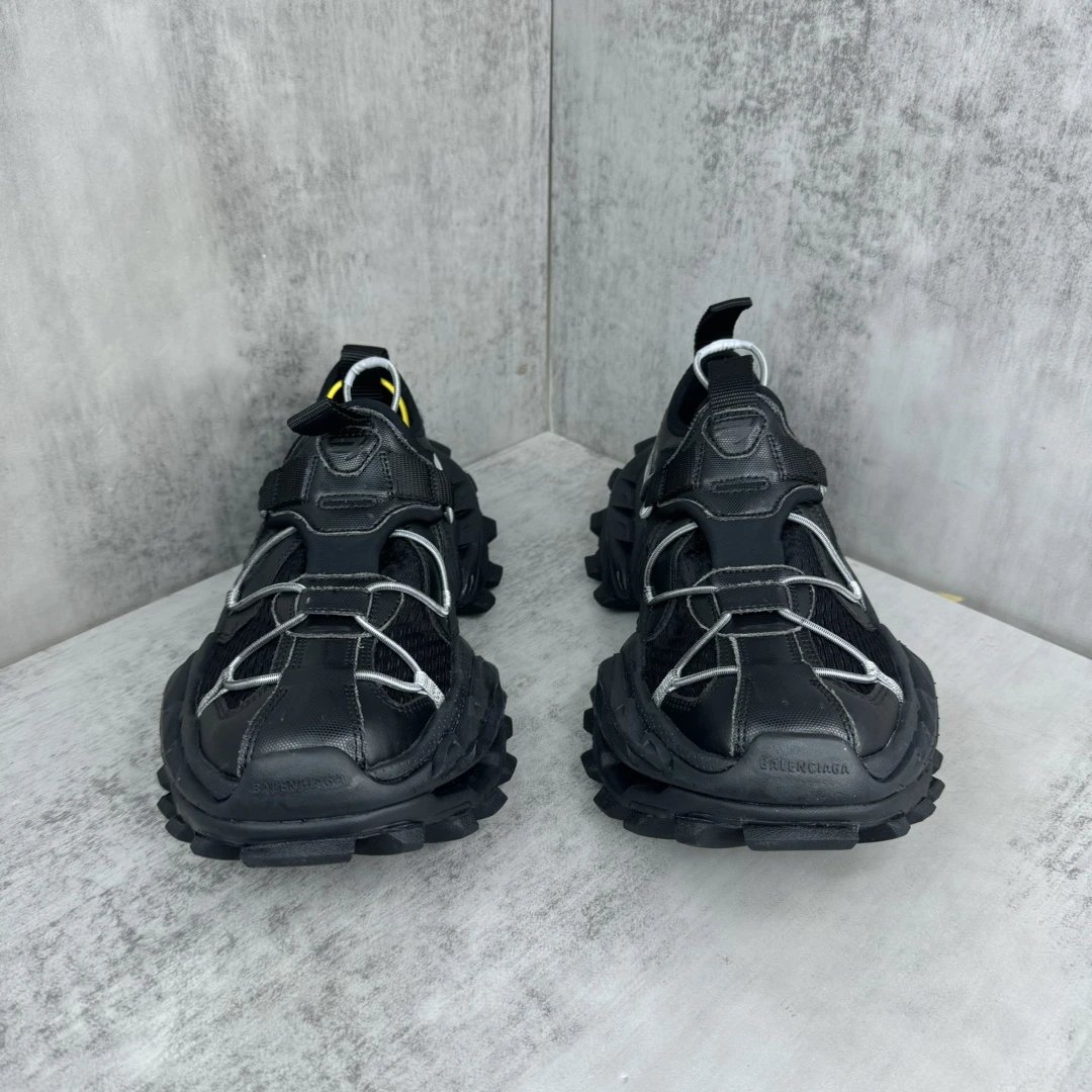 Chunky Mesh Trail Sneakers with Rugged Sole Jet Black - Gallery Image 4 - Detailed View
