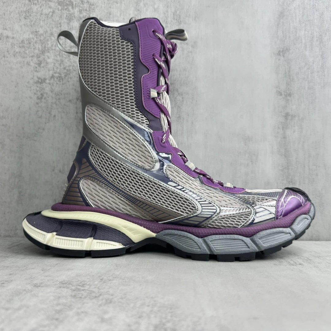 Retro Mesh High Top Dad Sneakers Grey Purple - Gallery Image 6 - Detailed View