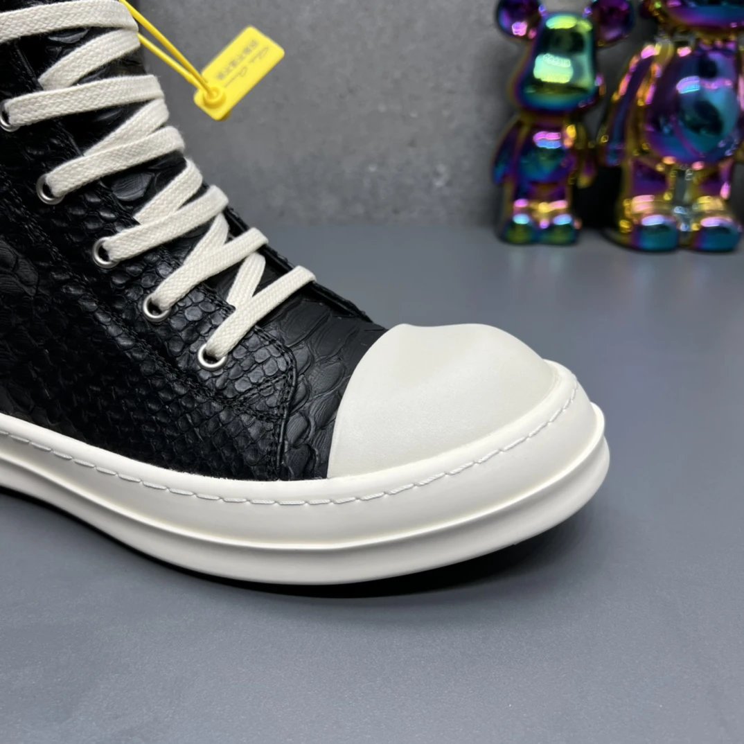 Rick Owens High-Top Embossed Leather Sneakers Black - Gallery Image 4 - Detailed View