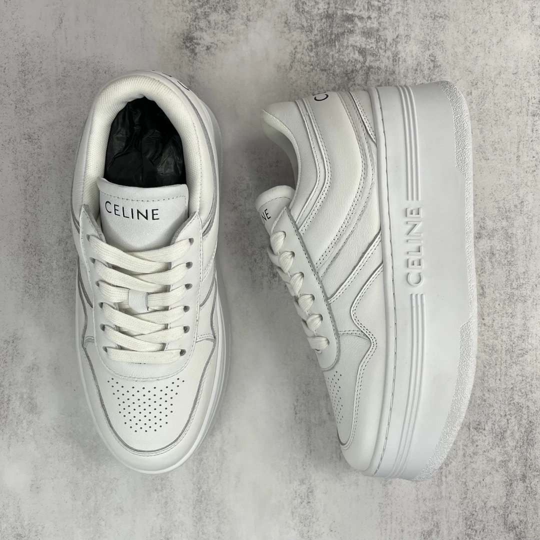 Platform Leather Sneakers Summer Casual Biscuit Sole Ivory - Gallery Image 3 - Detailed View