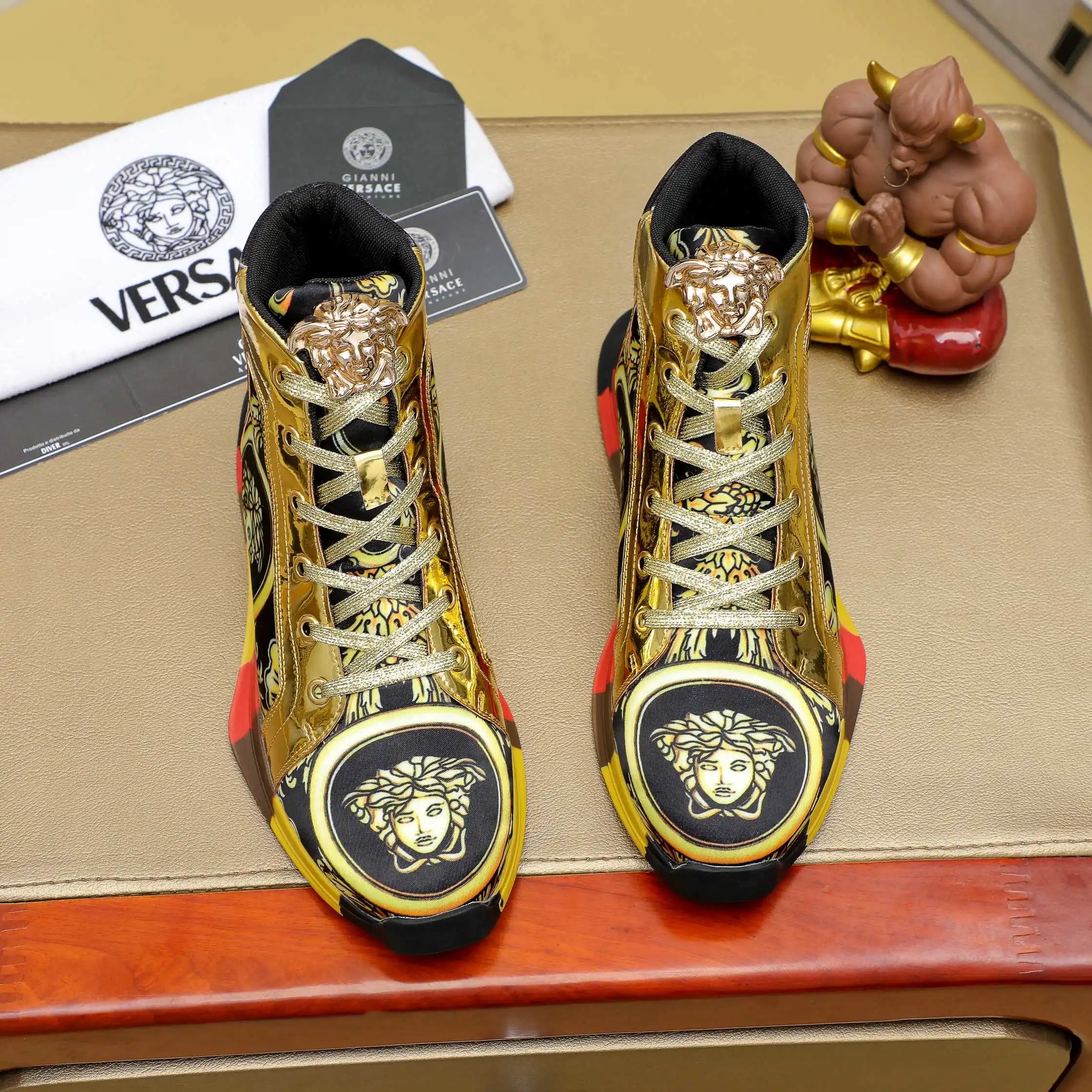 Luxury Lambskin High Top Sneakers Gold - Gallery Image 2 - Detailed View