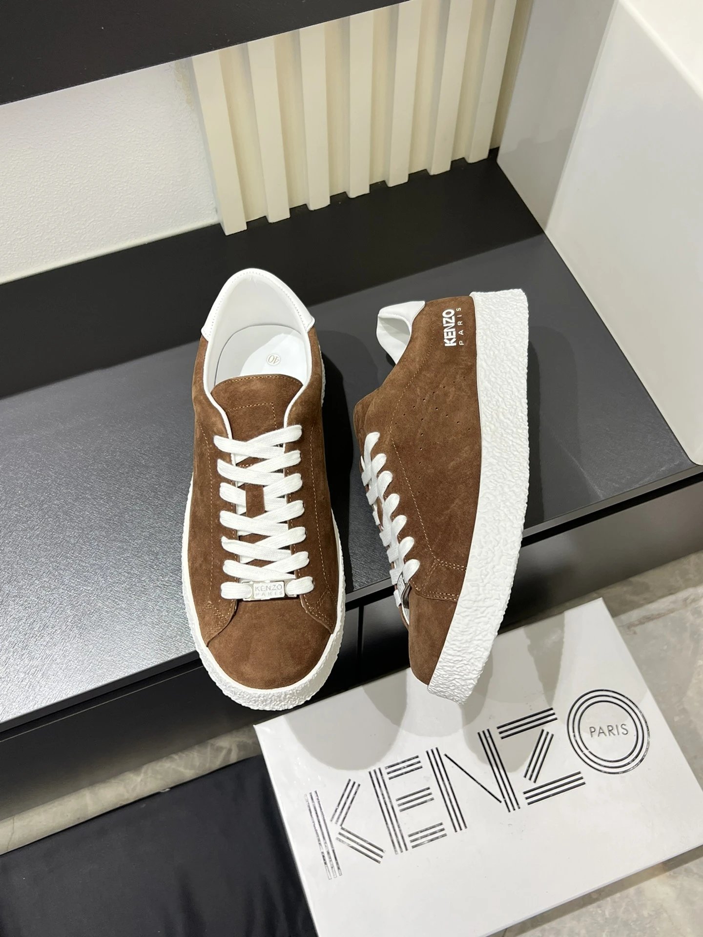 Kenzo Suede Sneakers Brown White - Gallery Image 5 - Detailed View