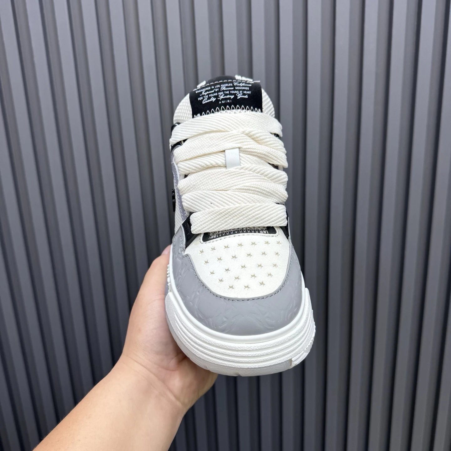 Low Top Mesh Leather Skate Shoes Unisex Ivory Grey - Gallery Image 4 - Detailed View