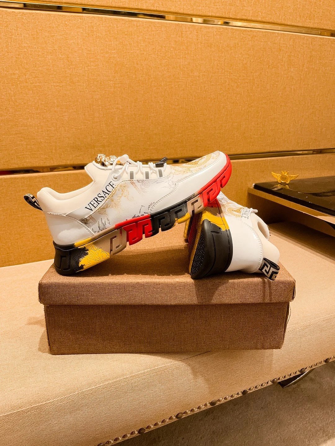 Luxury Leather Sneakers Baroque White - Gallery Image 2 - Detailed View