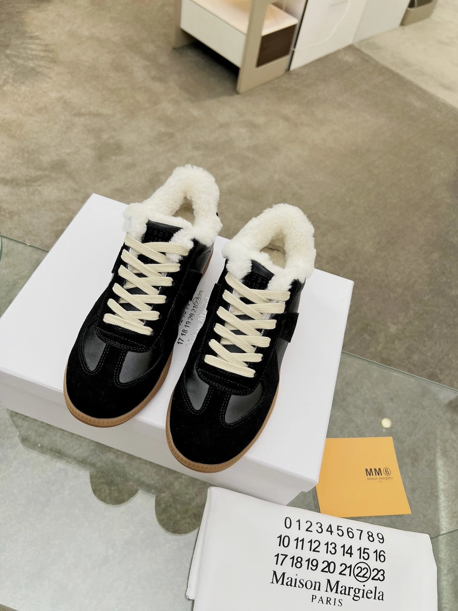 Maison Margiela MM6 Shearling Sneakers Black - Gallery Image 2 - Detailed View