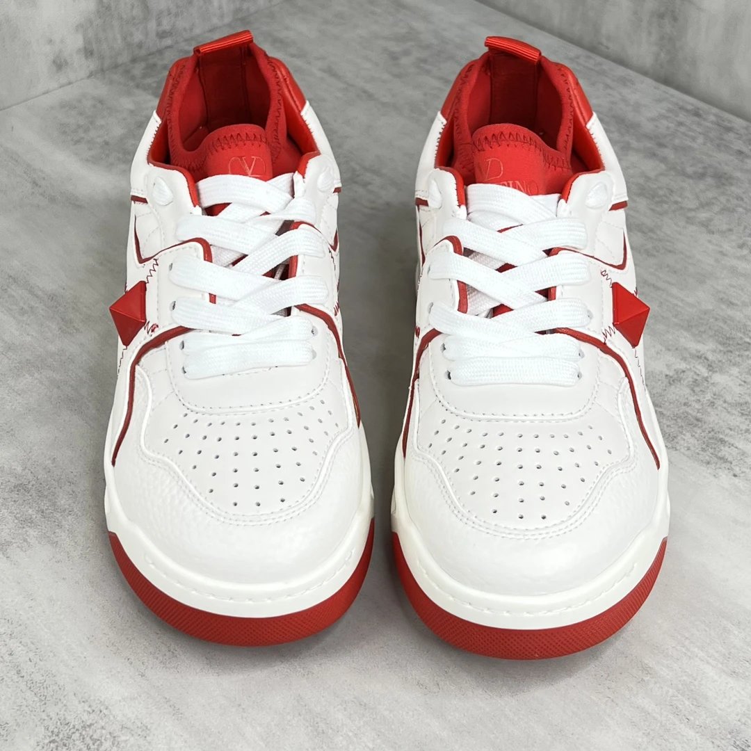 Chunky Leather Sneakers Crimson White - Gallery Image 4 - Detailed View