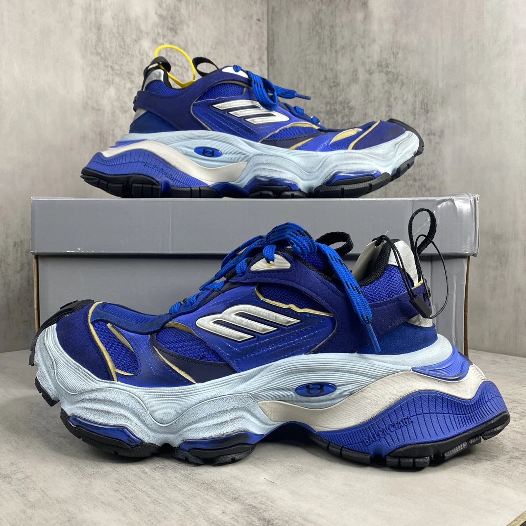 Chunky Cargo Sneakers Mesh Leather Vintage Style Cobalt Blue - Gallery Image 9 - Detailed View