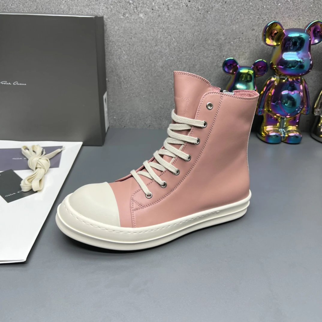 Rick Owens Leather High-Top Sneakers Pink - Gallery Image 6 - Detailed View