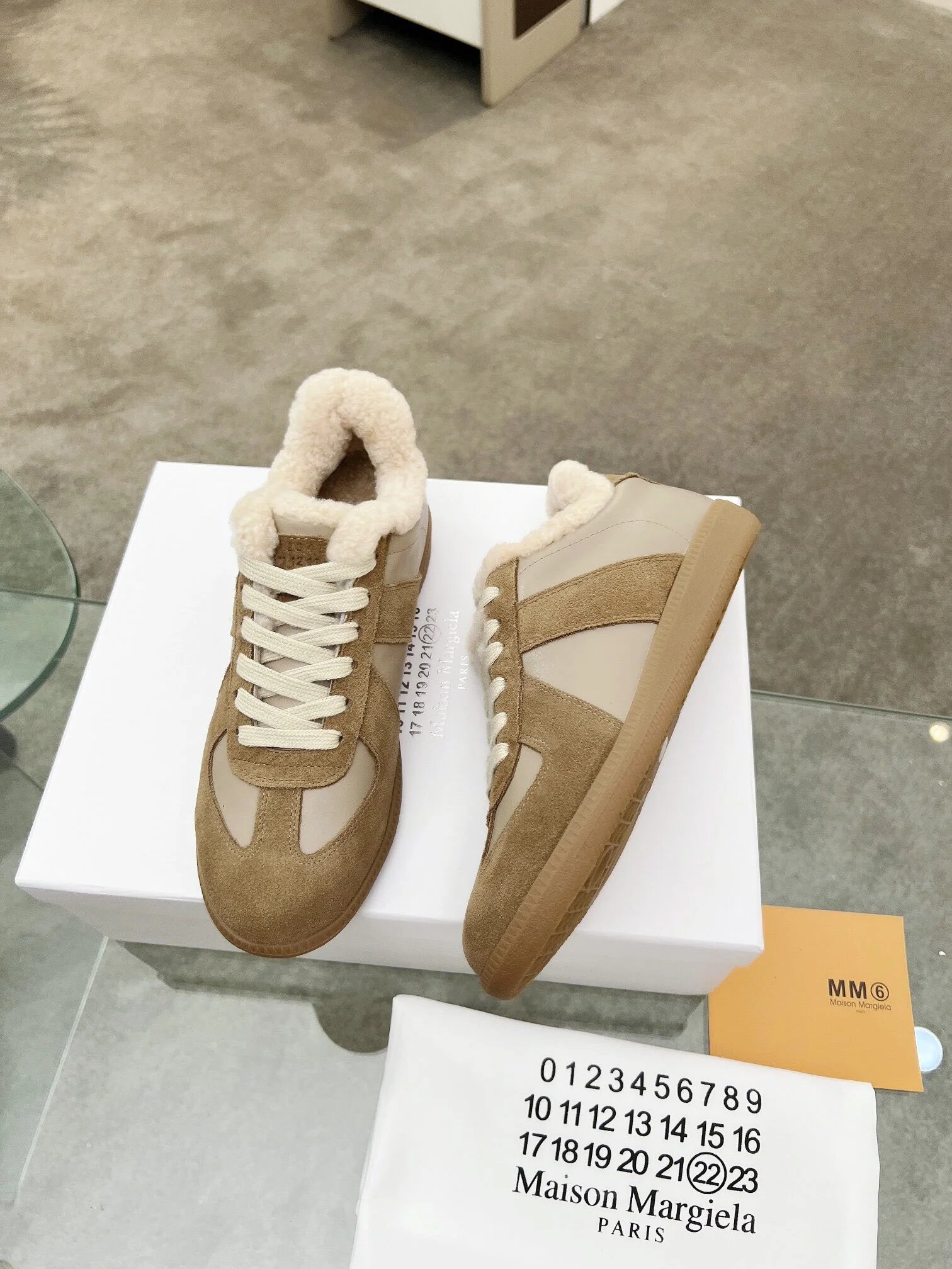 Maison Margiela MM6 Shearling Sneakers Brown - Gallery Image 4 - Detailed View