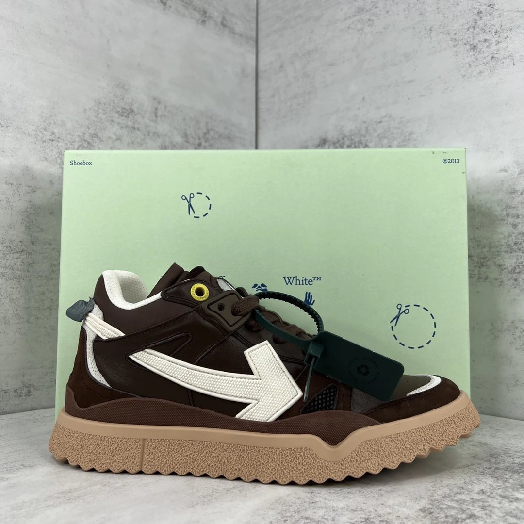 Retro Arrow Leather Mesh Sneakers Coffee Brown - Gallery Image 1 - Detailed View