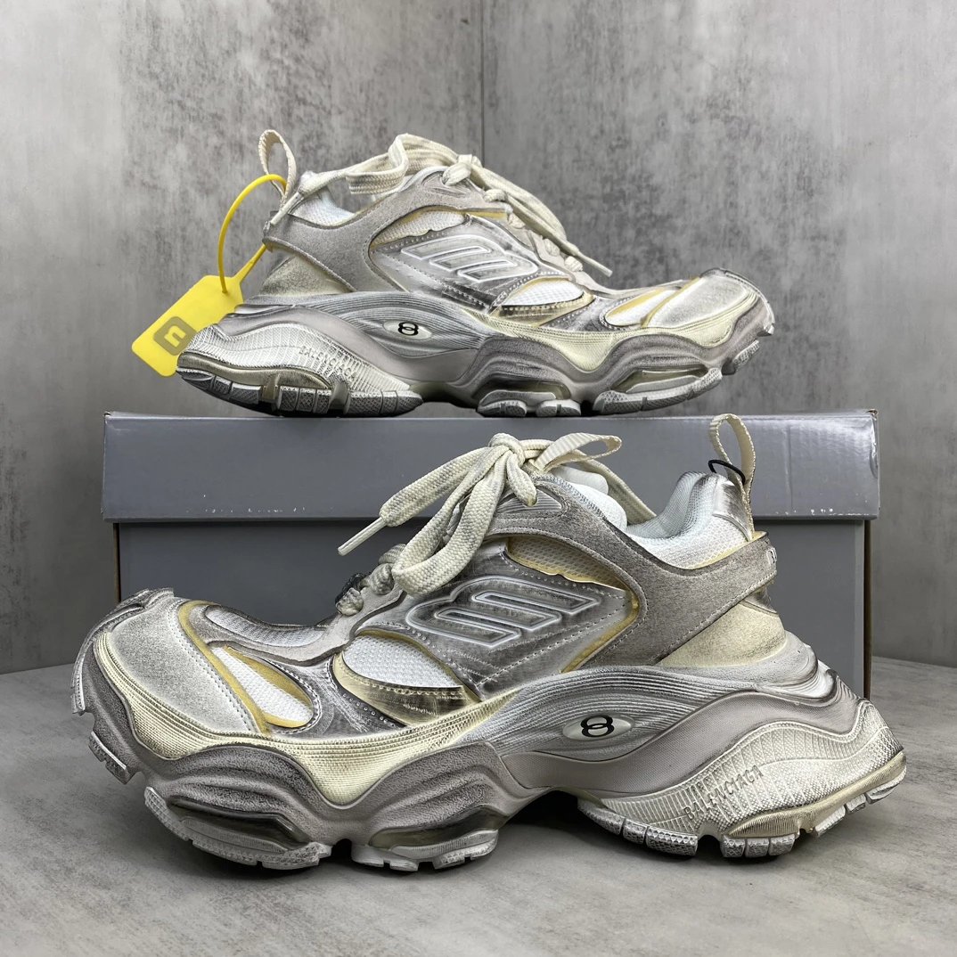 Chunky Retro Mesh Running Sneakers Silver White - Gallery Image 9 - Detailed View