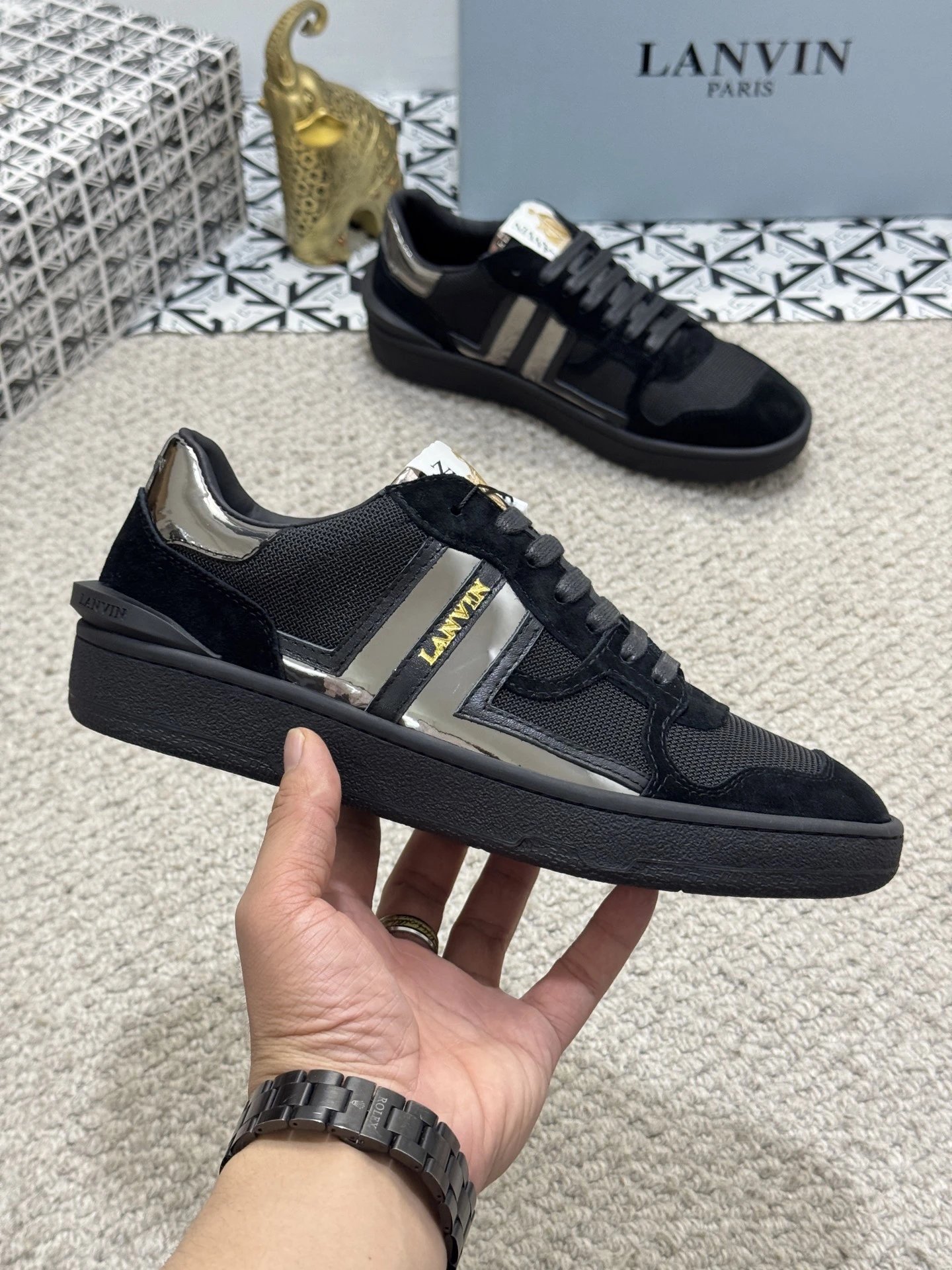 Lanvin Bumper Sneakers Black Silver - Gallery Image 7 - Detailed View